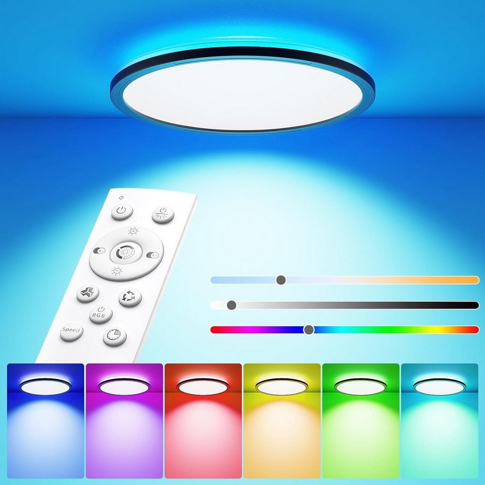 keystar LED Deckenleuchte mit Fernbedienung – Dimmbare 3200 Lumen 24W RGB +  3 Farben von, 3000k bis 6500k darunter Kaltweiß, Neutralweiß, Warmweiß -,  LED + RGB fest integriert, Direkte Beleuchtung mit indirekter