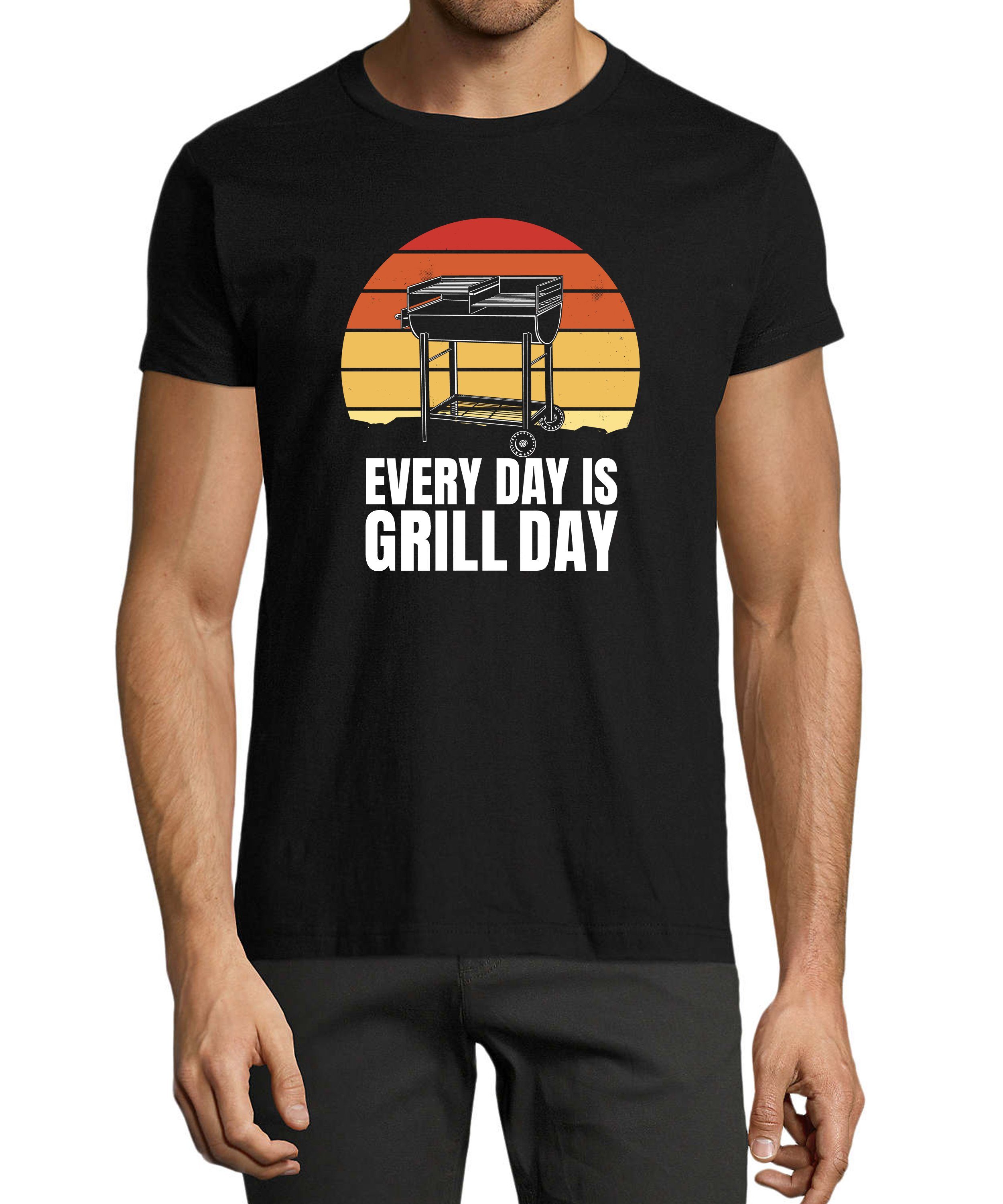 T-Shirt Grill Grill Day Retro Herren Baumwollshirt Fit, Regular schwarz is Print Every BBQ i300 - a Aufdruck Shirt mit Day T-Shirt MyDesign24
