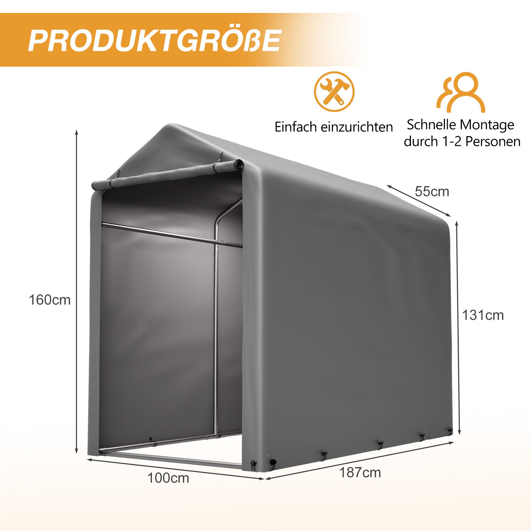 Blossom Garage Allwetter-Zeltgarage wasserdichten Garagenzelt Fahrradgarage aus Stahl (100x187x160 cm), Geräteschuppen mit Rolltor für Motorrad Gartenmöbel Werkzeug