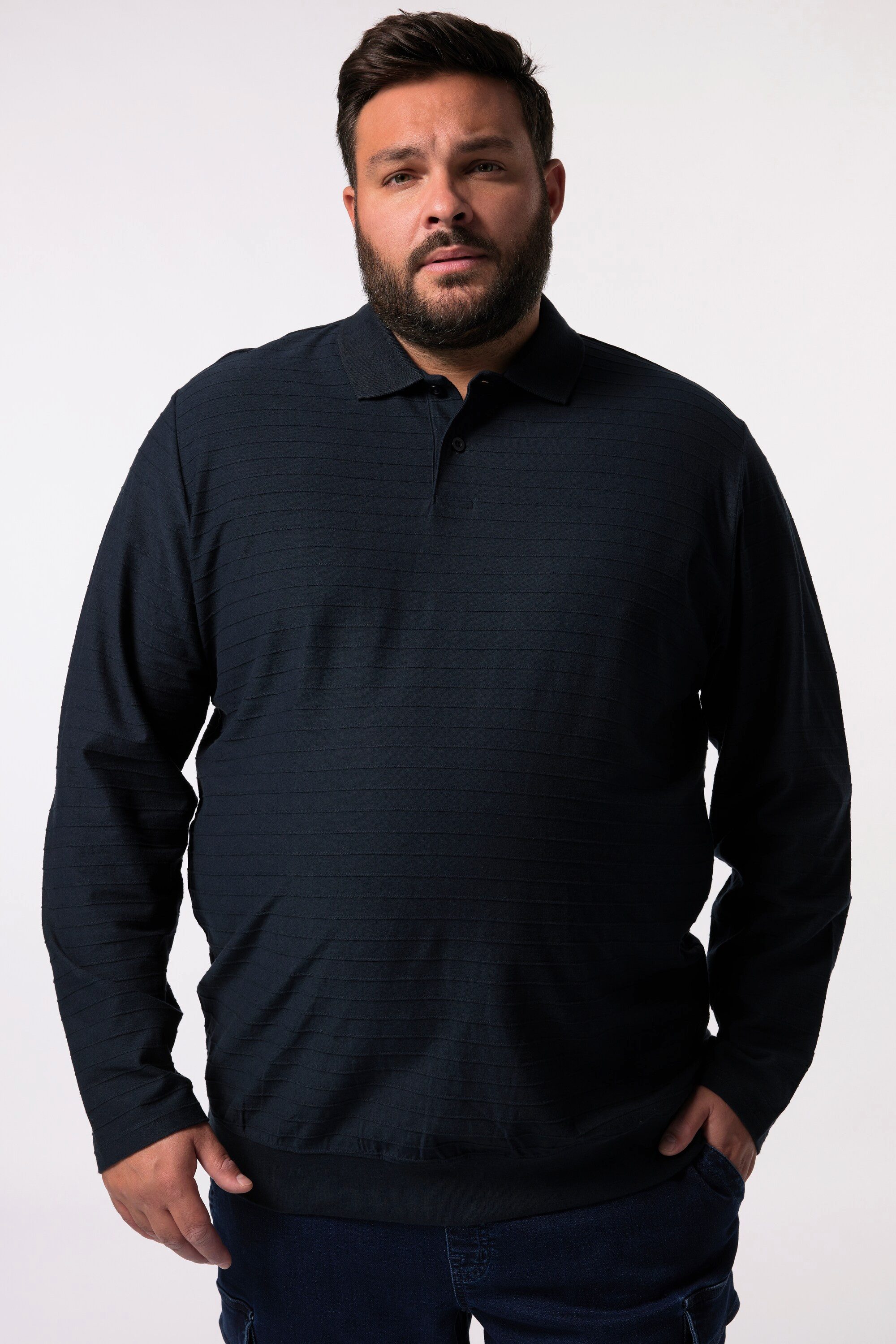 Men Plus Poloshirt Langarm-Poloshirt Bauchfit