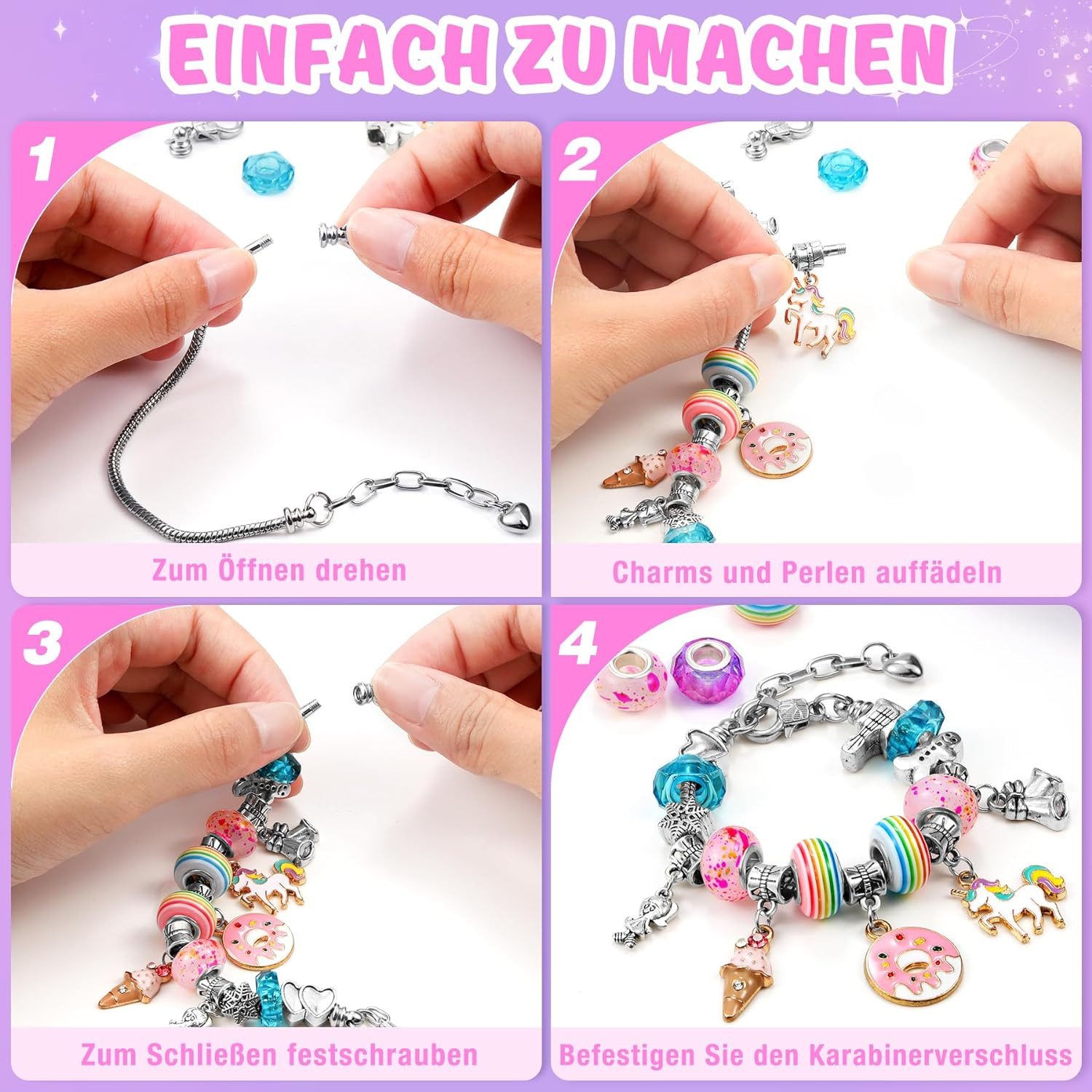 POPOLIC Schmuckset Geschenke für Mädchen, Schmuck Basteln Mädchen (Einschulung Mädchen Bastelset Kinder Armbänder Selber Machen Spielzeug Ostergeschenke, 1-tlg), Mädchen Geschenke 5 6 7 8 9 10 11 12 13 Jahre