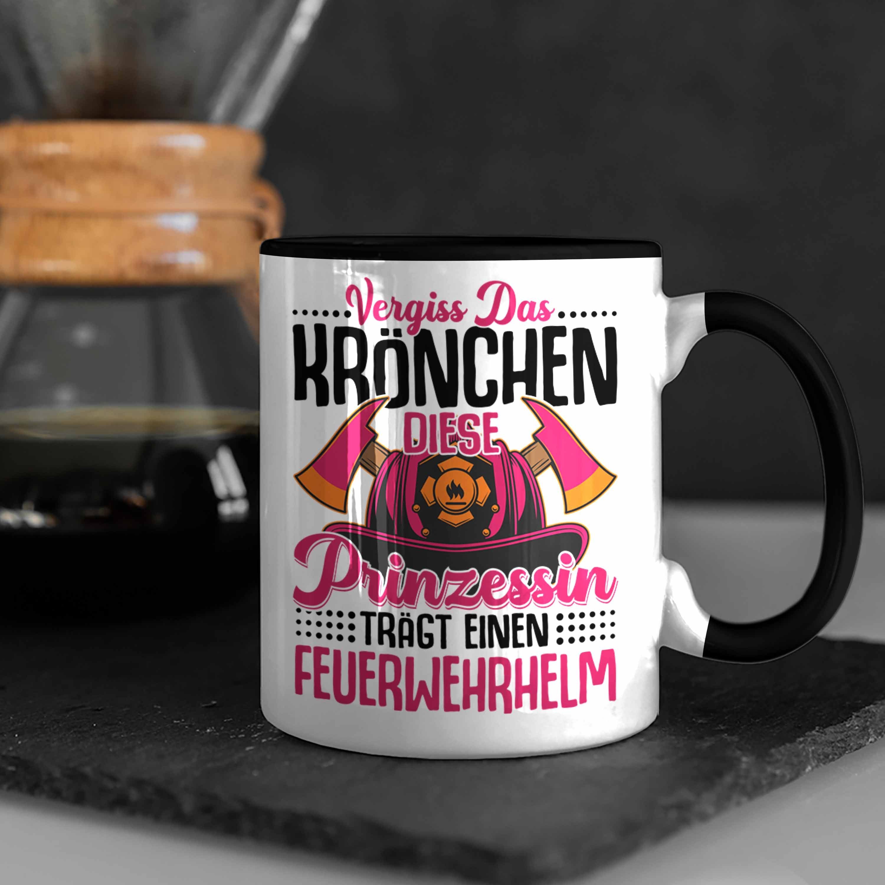 Schwarz Frau Vergiss - Tasse Feuerwehrfrauen Trendation Feuerwehr Geschenkidee Spruch Das Krönchen Trendation Tasse Geschenk Frauen