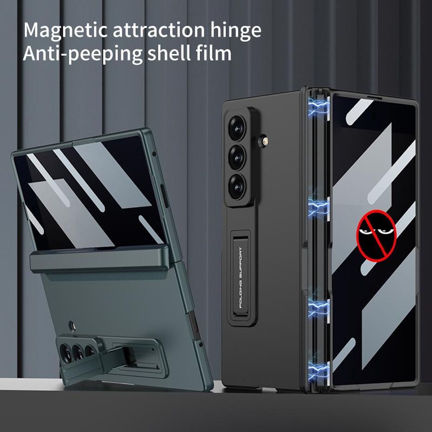Wigento Handyhülle Für Samsung Galaxy Z Fold7 5G Integrierte Privacy Film Hülle Silber, Privacy Hülle mit Magnetverschluss und Klappständer