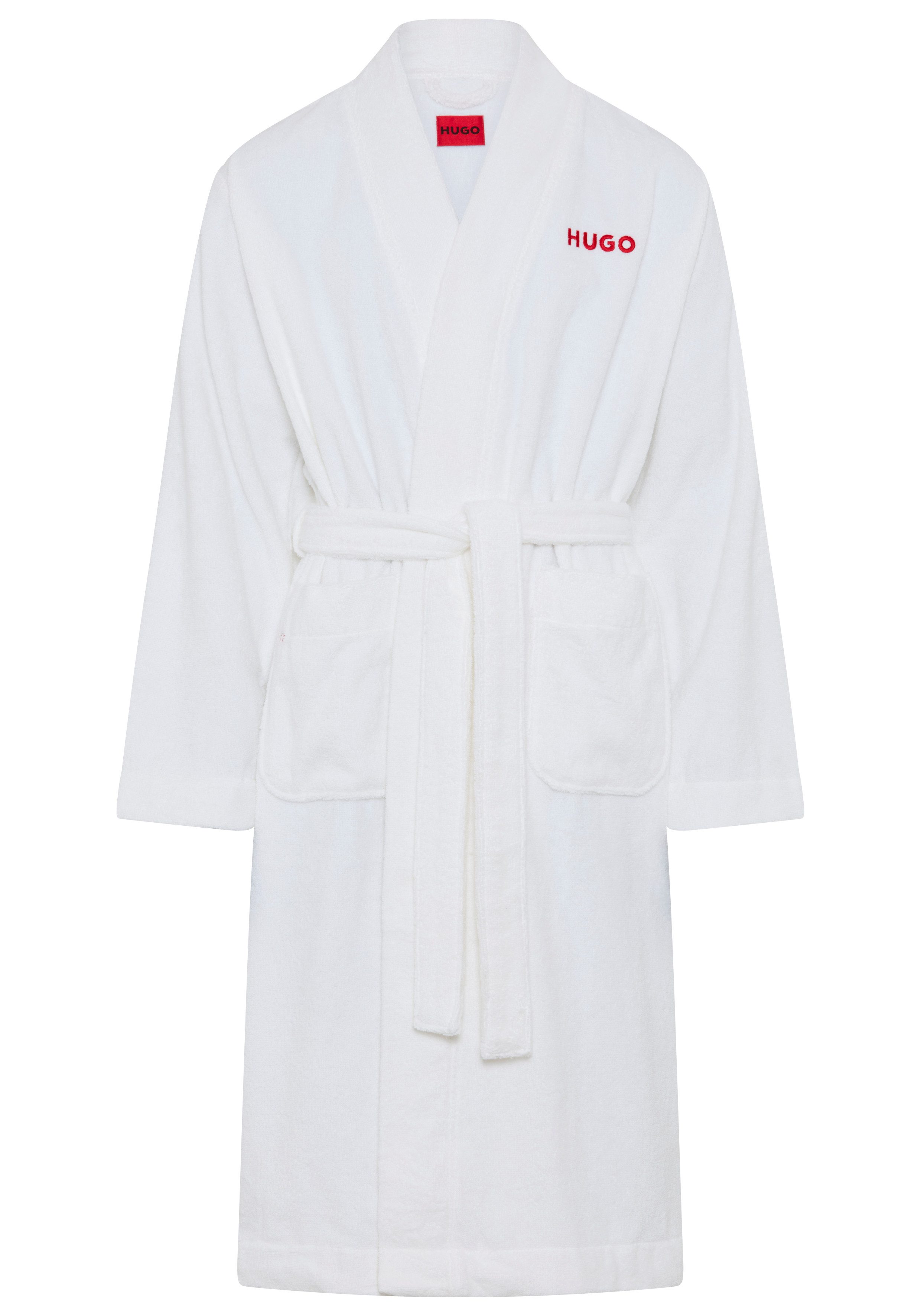 HUGO Morgenmantel TERRY GOWN, Midilänge, Gürtel, aus Baumwoll-Terry mit Herz-Stickerei