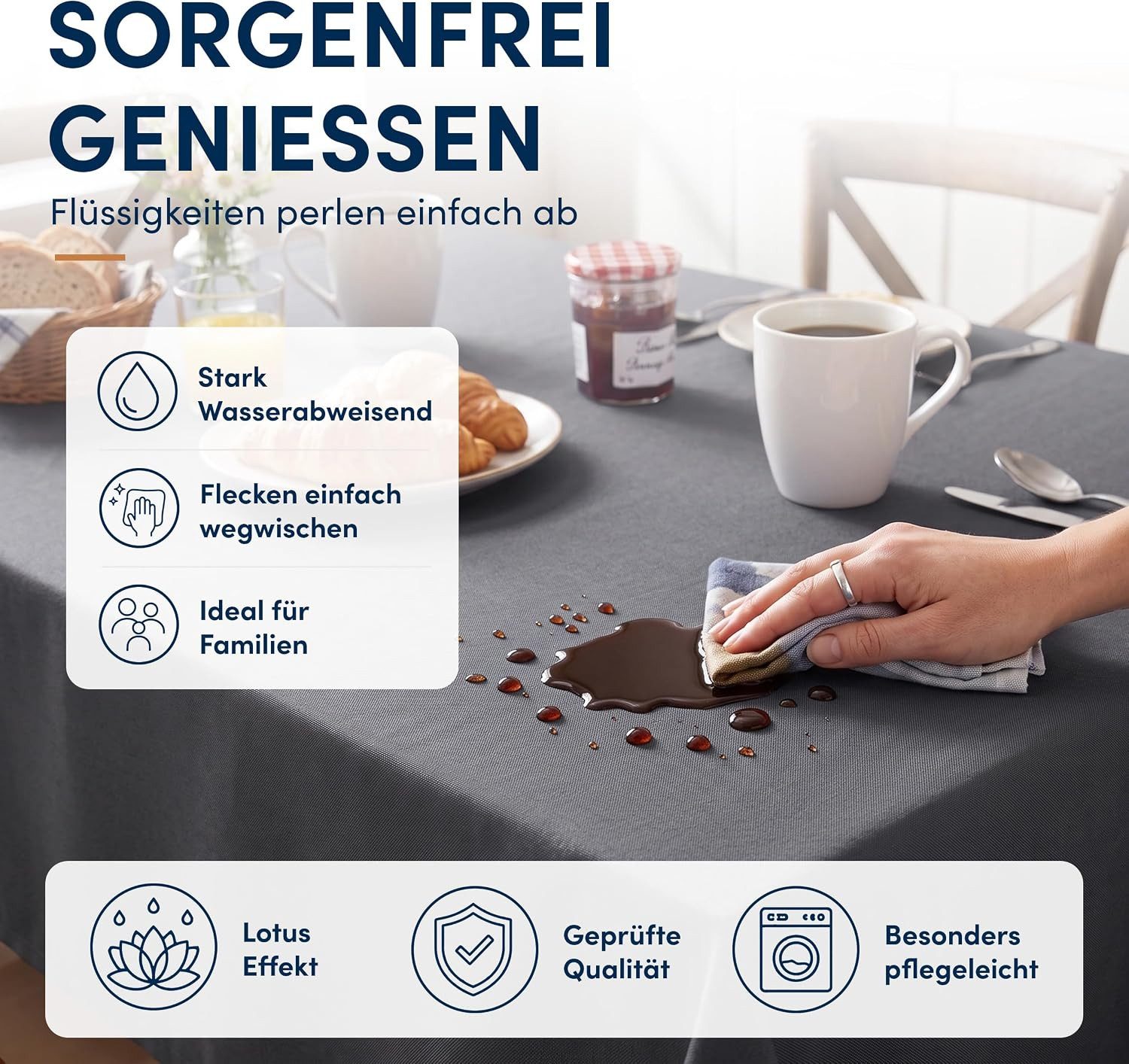 Stoffschmiede Tischdecke mit Leinen-Optik, Wasserabweisend
