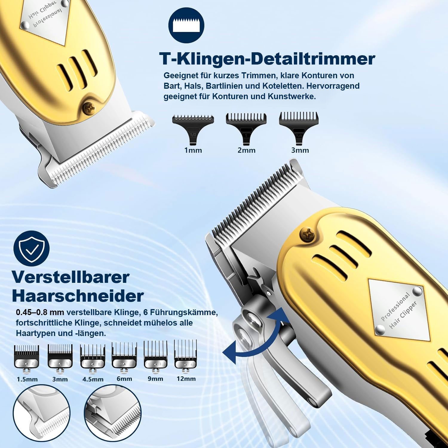 MOPUEA Haarschneider 3-in-1 Herren Haarschneider Set mit LCD, Edelstahlklinge, USB-Ladung, Enthält Haarschneider, Trimmer, Rasierer und Zubehör, LCD-Anzeige, 3 Geschwindigkeiten, Edelstahlklingen