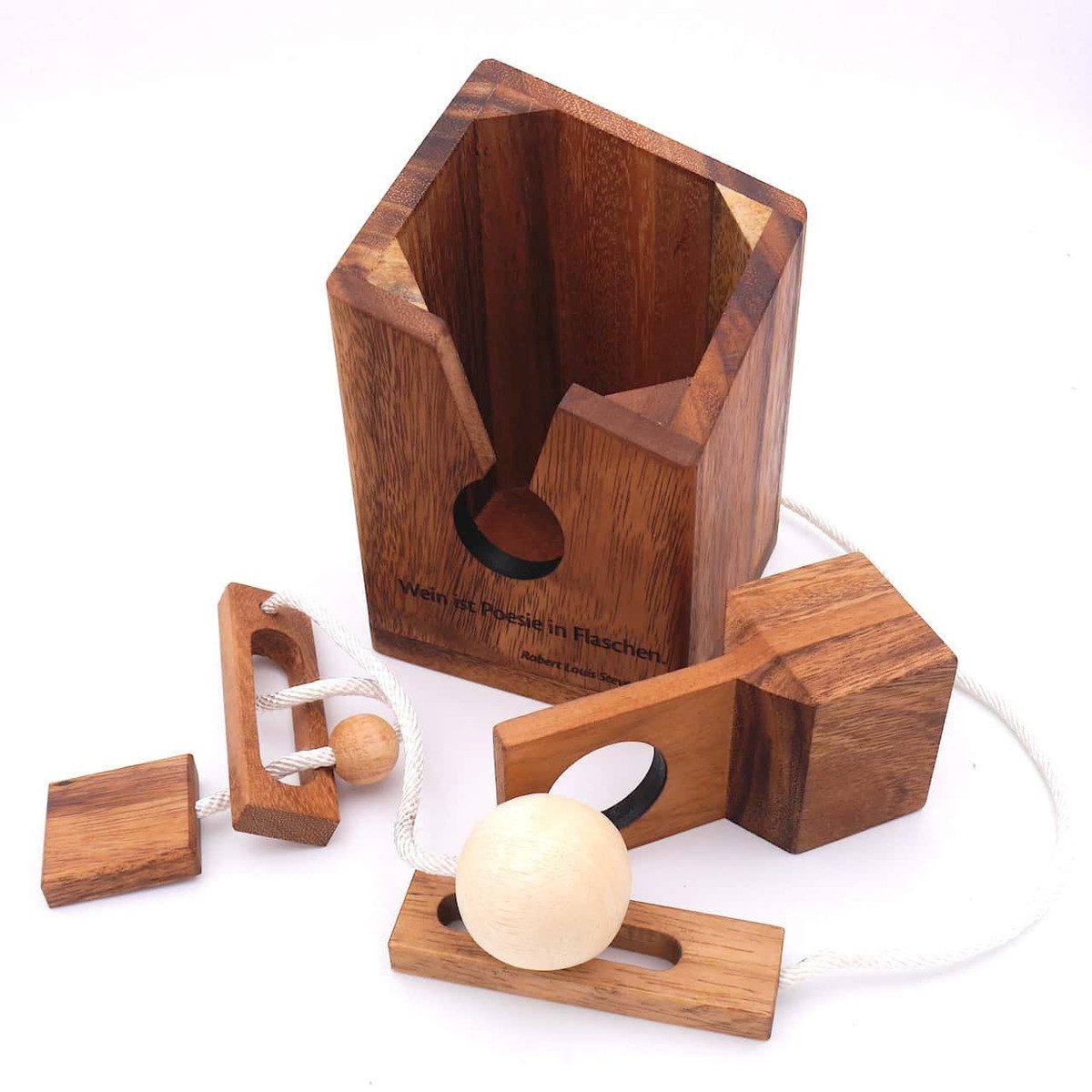 ROMBOL Denkspiele Spiel Flaschentresor - gravierte Geschenkverpackung für große Flaschen, Seilpuzzle, wiederverwendbar