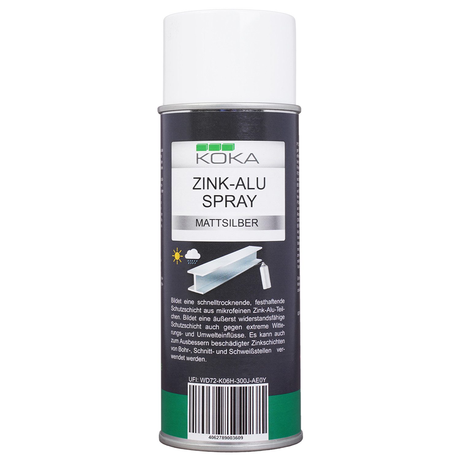KOKA Sprühlack-Grundierung Zinkspray 400ml Zink Alu Spray Hell Silber Matt, 1x 400ml, 1-tlg., 1x 400ml, Rostschutz Korrosionsschutz Grundierung überlackierbar bis +300°C