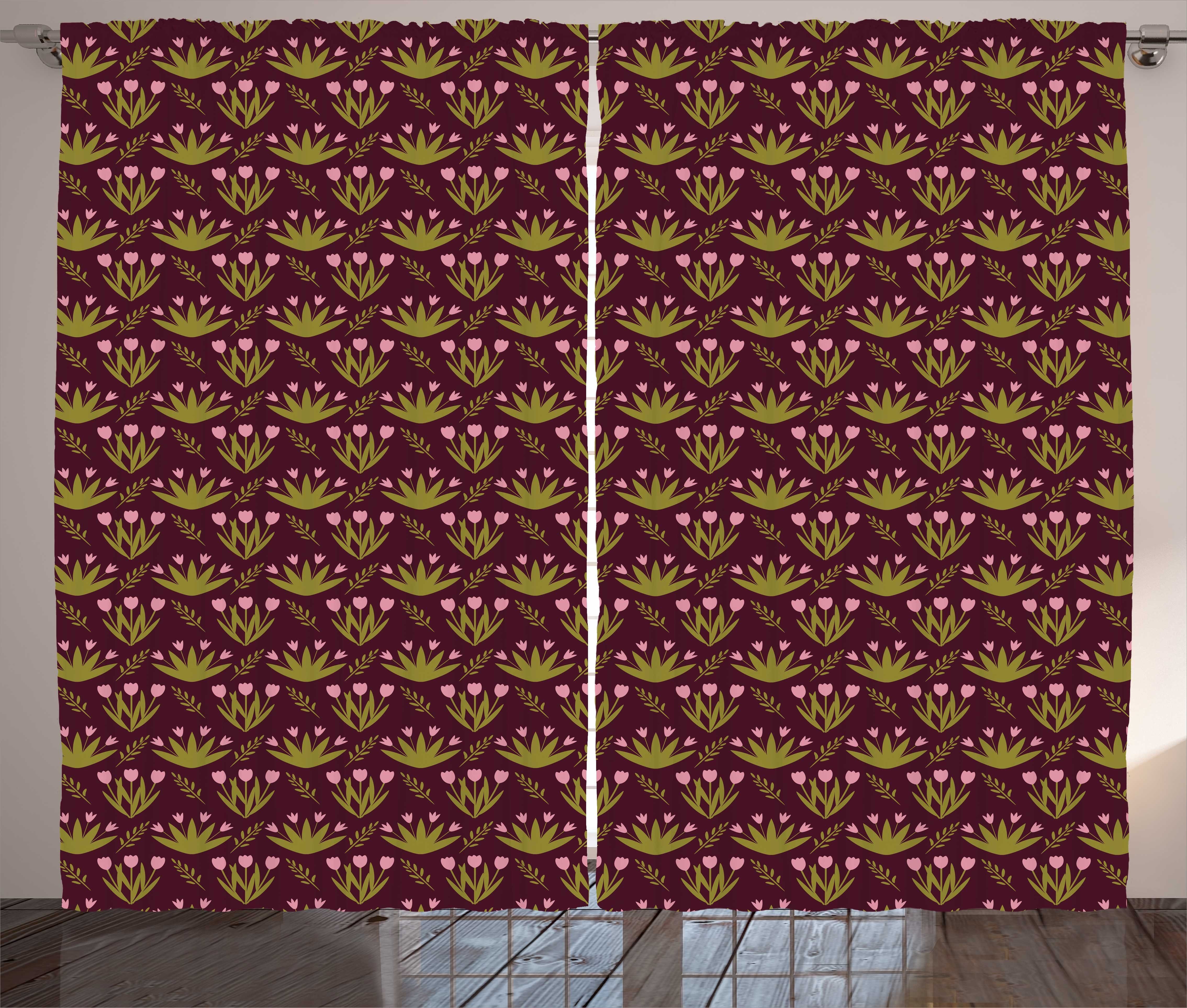 Gardine Schlafzimmer Kräuselband Vorhang mit Schlaufen und Haken, Abakuhaus, Blumen Abstrakte Tulip Blatt Haarzopf