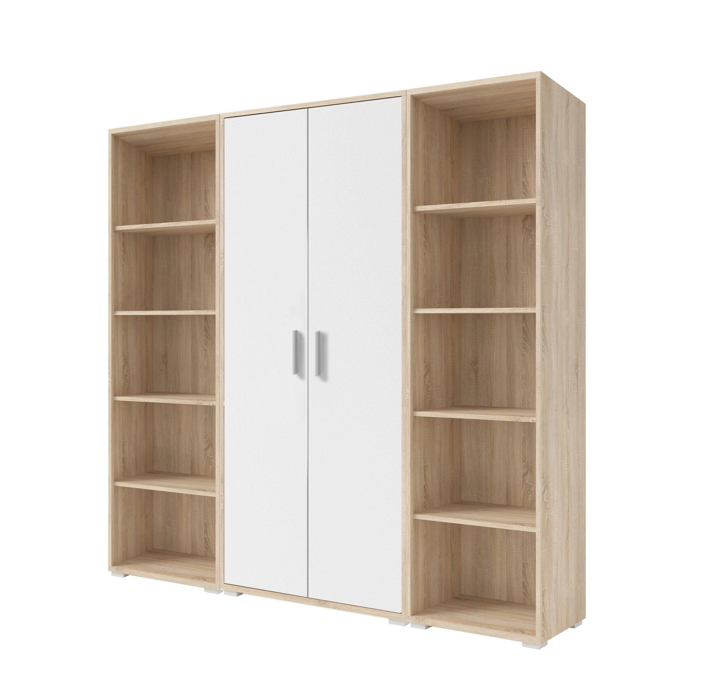 PREISBRECHER Aktenschrank Clermont (BxHxT: in Türen 79,1x186x35 5 weiß mit Absatz und mit cm) 2 Sonoma/Eiche Fächern