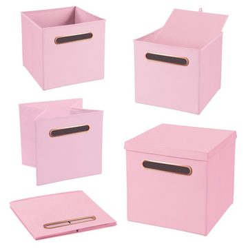 StickandShine Faltbox 2 Stück 32,5 x 32,5 x 32,5 cm Faltbox mit Deckel Rosegold Griff Stoffbox Aufbewahrungsbox 2er SET in verschiedenen Farben Luxus Faltkiste