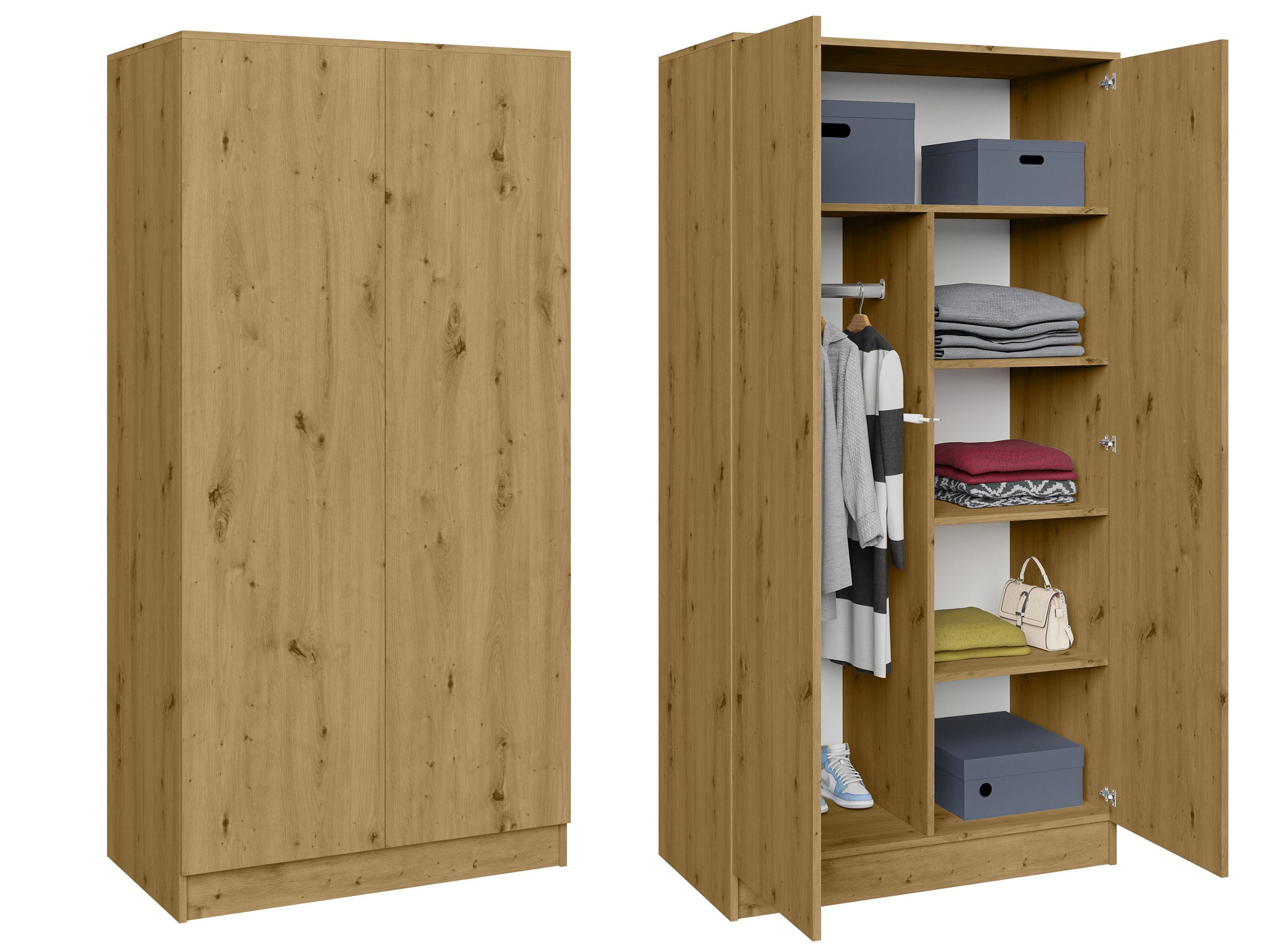 Beautysofa Kleiderschrank Zweitüriger mit Drehtürenschrank LOOK (Breite: 90 cm, Modernes TIP-ON Öffnungssystem (griffloses Öffnen möglich) Erhältlich mit oder ohne Schubladen