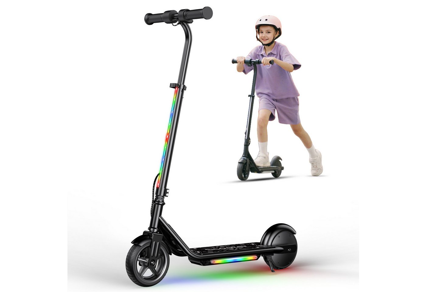 iscooter Cityroller Kinder Elektroroller,Einstellbare Lenkerhöhe,Doppeltes Bremssystem, (1 tlg), Bunte Lichter, Intelligente LED-Anzeige,Reichweite 9 km