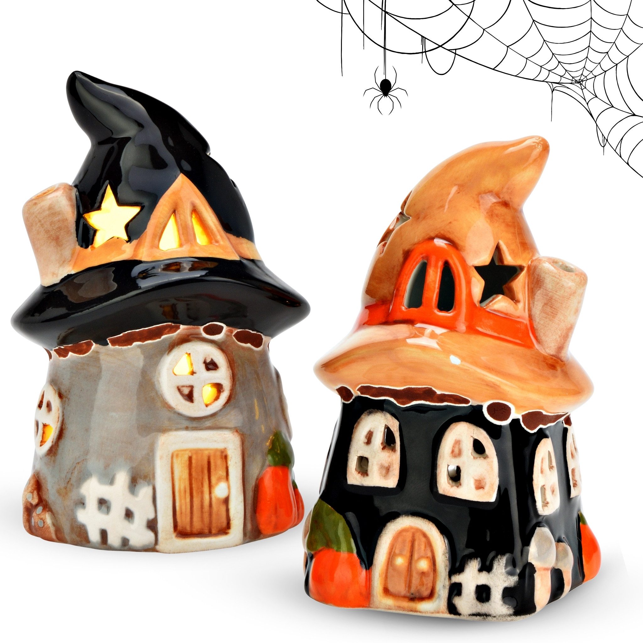 matches21 HOME & HOBBY Dekofigur LED Hexenhäuser Set aus Keramik, Halloween günstig online kaufen