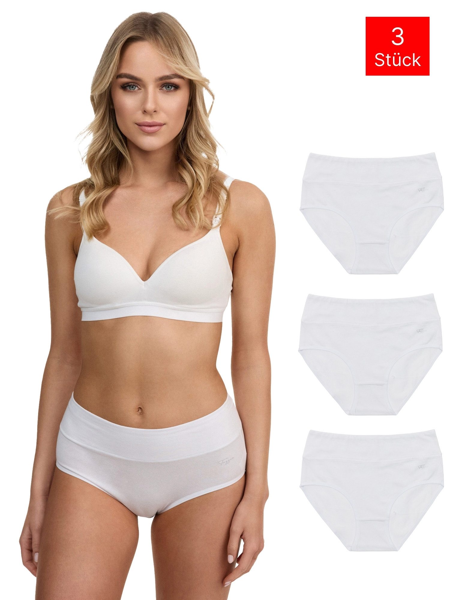 Tazzio Taillenslip 3er-Pack Damen Slip F920 (Packung, 3-St., 3er-Pack) hoher Bund kaschiert, zeichnet sich nicht ab