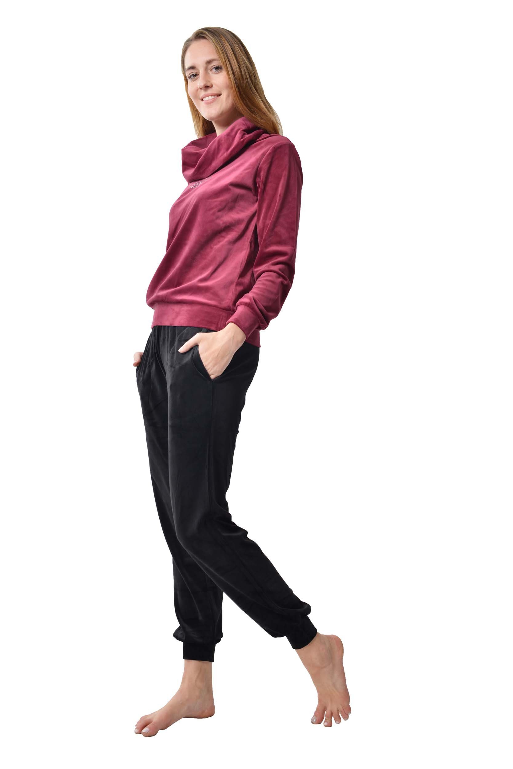 RAIKOU Hausanzug Damen Freizeitanzug / Nicki Velours Hausanzug / Fitnessanzug (Schalkragen, 2 tlg., 2 Stück) mit strasssteine