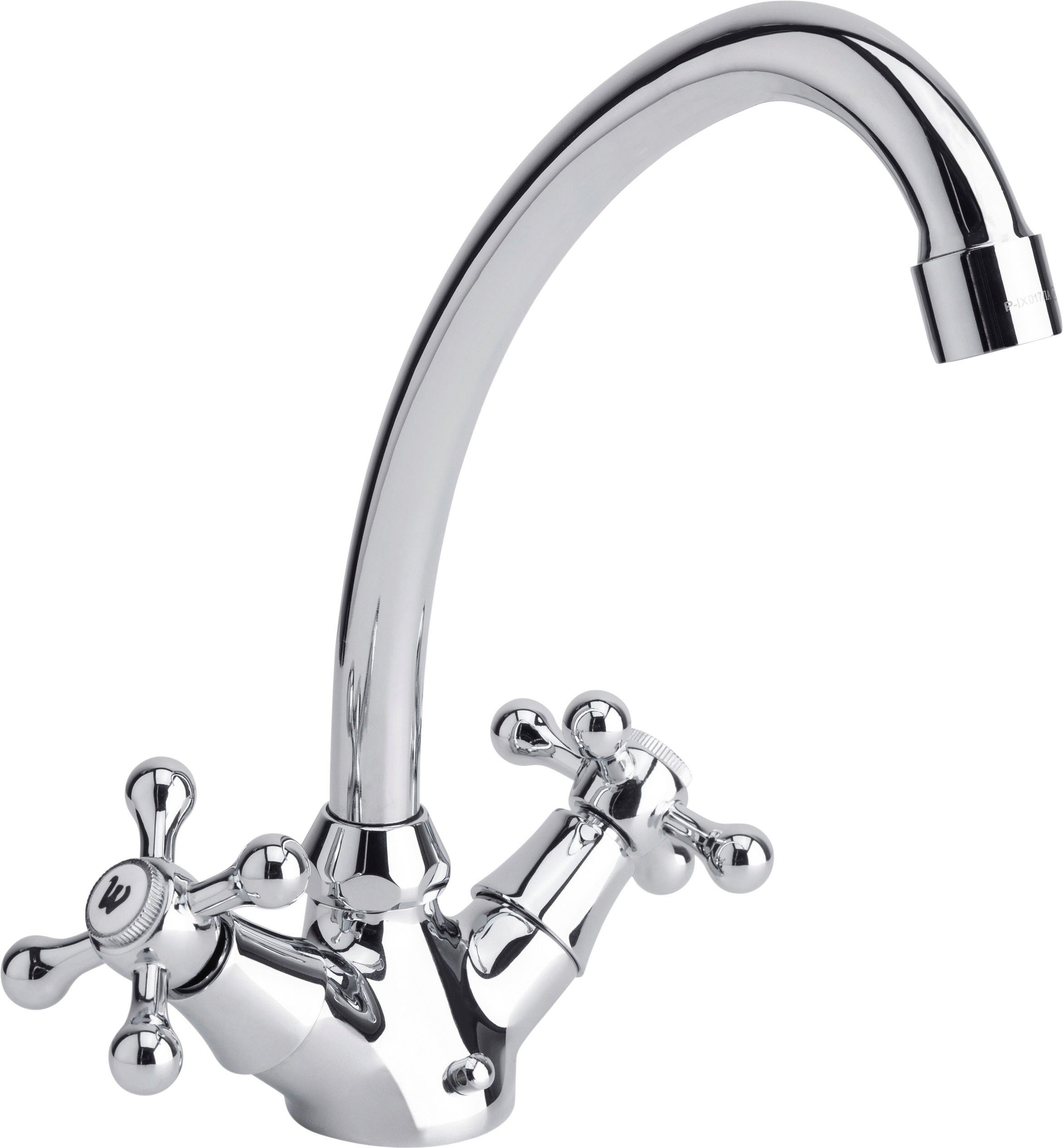 CORNAT Spültischarmatur Zweigriffarmatur "Nostalgie", HD, Messing, verchromt, hoher & schwenkbarer Auslauf