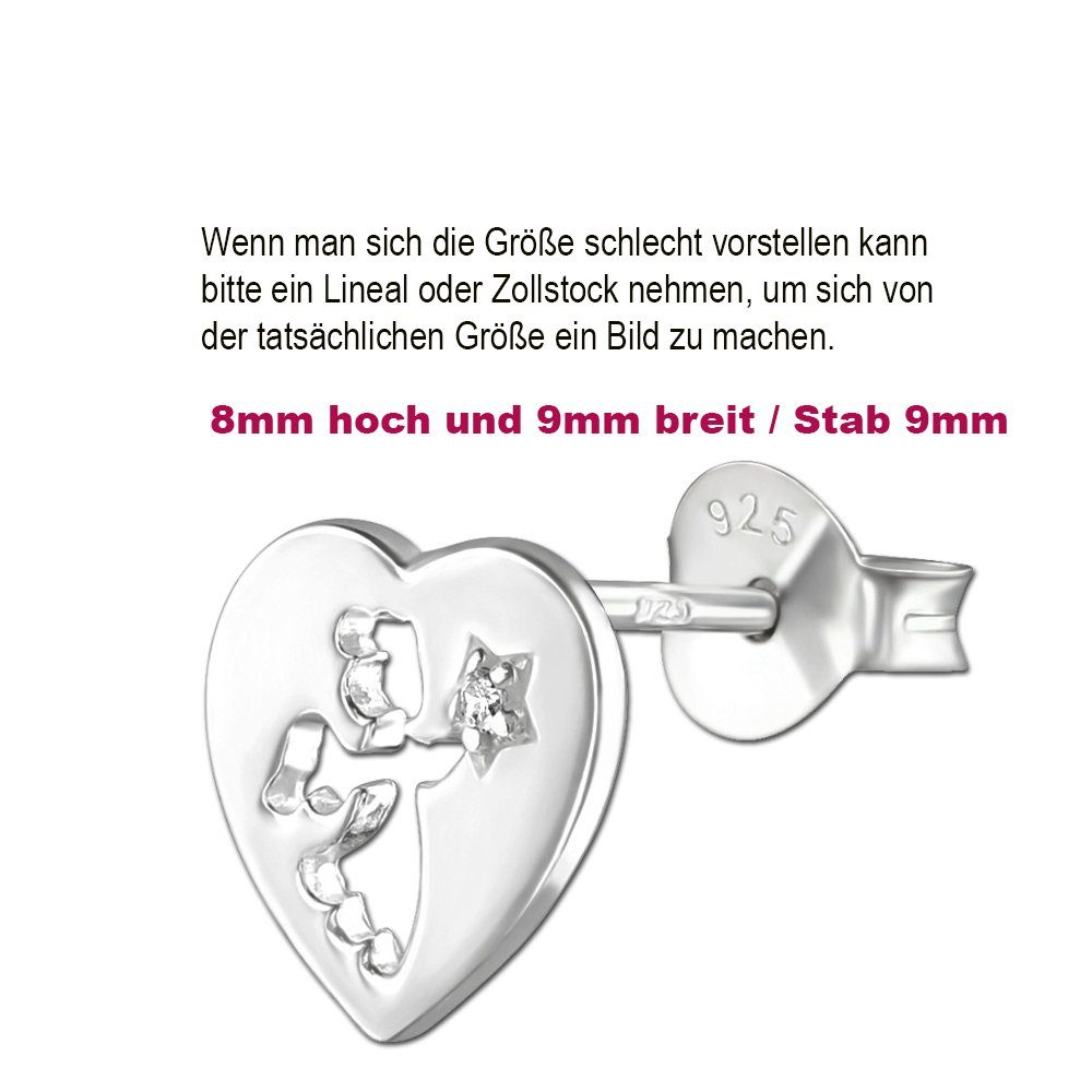 Limana Paar Ohrstecker Herz Engel 925 Silber Ohrringe Kinder Mädchen Schmuck (inkl. Geschenkdose), Einschulung Schulanfang Idee Geschenk Frauen Freundin