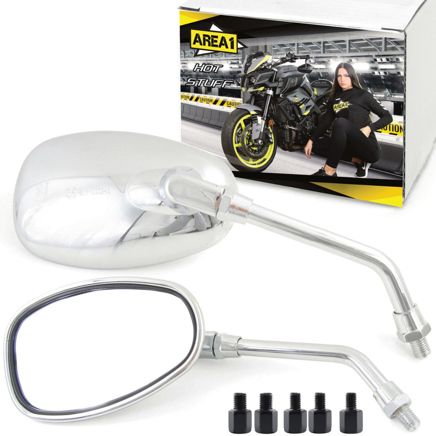 Area1 Motorradspiegel Motorradspiegel Set (E-geprüft, inkl. 5 Adapter)