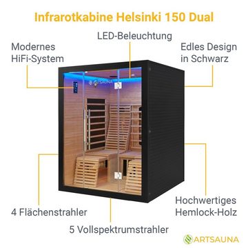 Artsauna Infrarotkabine Helsinki150 Dual Technology, BxTxH: 150 x 150 x 190 cm, für 3 Personen, Hemlockholz, HiFi-System, Ionisator, LED-Farblicht