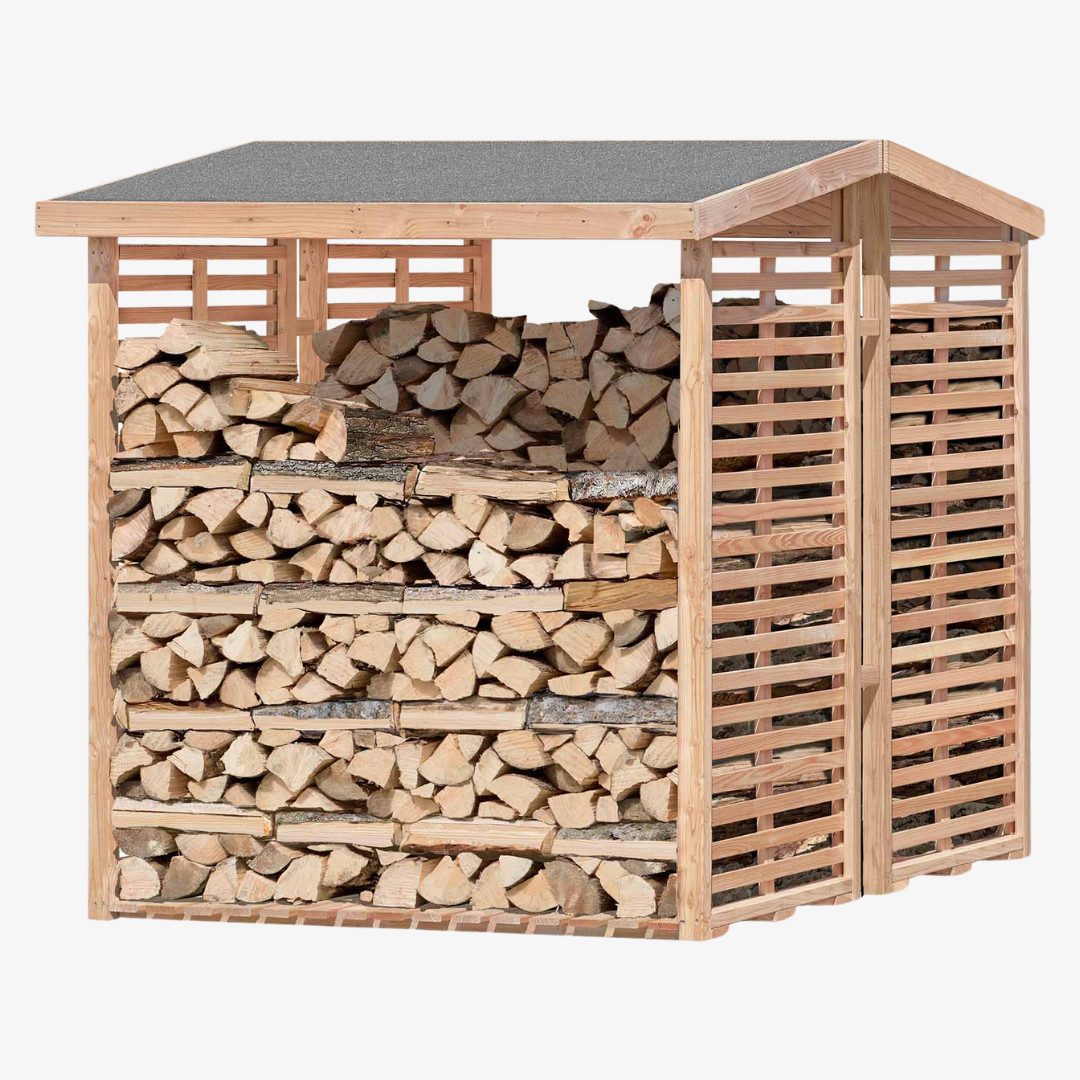 Mega-Holz Kaminholzregal "KAMO" L BIG - Brennholzlager aus Lärchenholz, BxTxH:200x150x200 cm, (Spar-Set, Das Set setzt sich aus 2 Kaminholzregalen der Größe L zusammen), Aus hochwertigem Lärchenholz gefertigt.