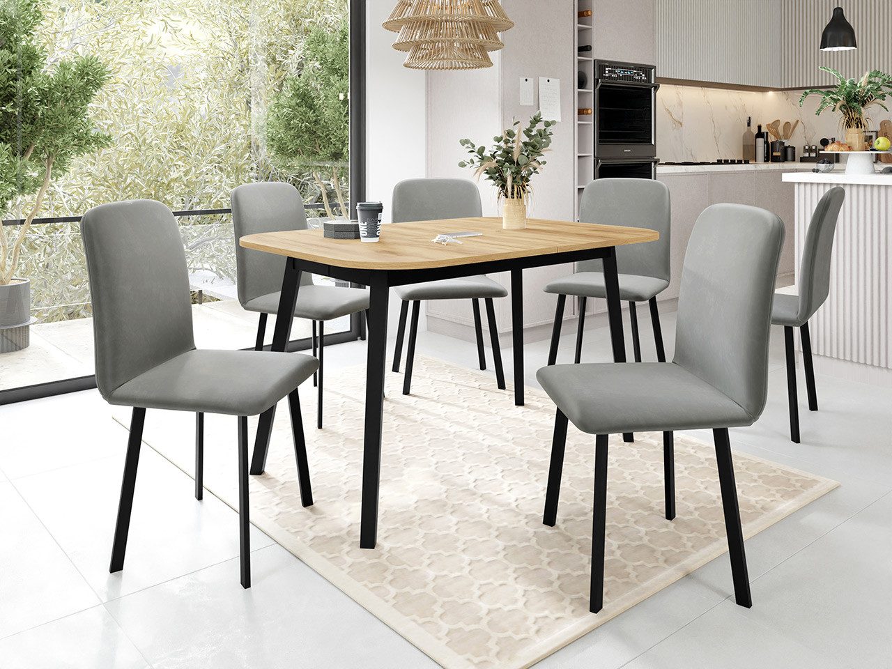 MIRJAN24 Essgruppe MB 2, (7er-Set, Tisch Deimos S + 6x Stühle Luke), Ausziehbarer