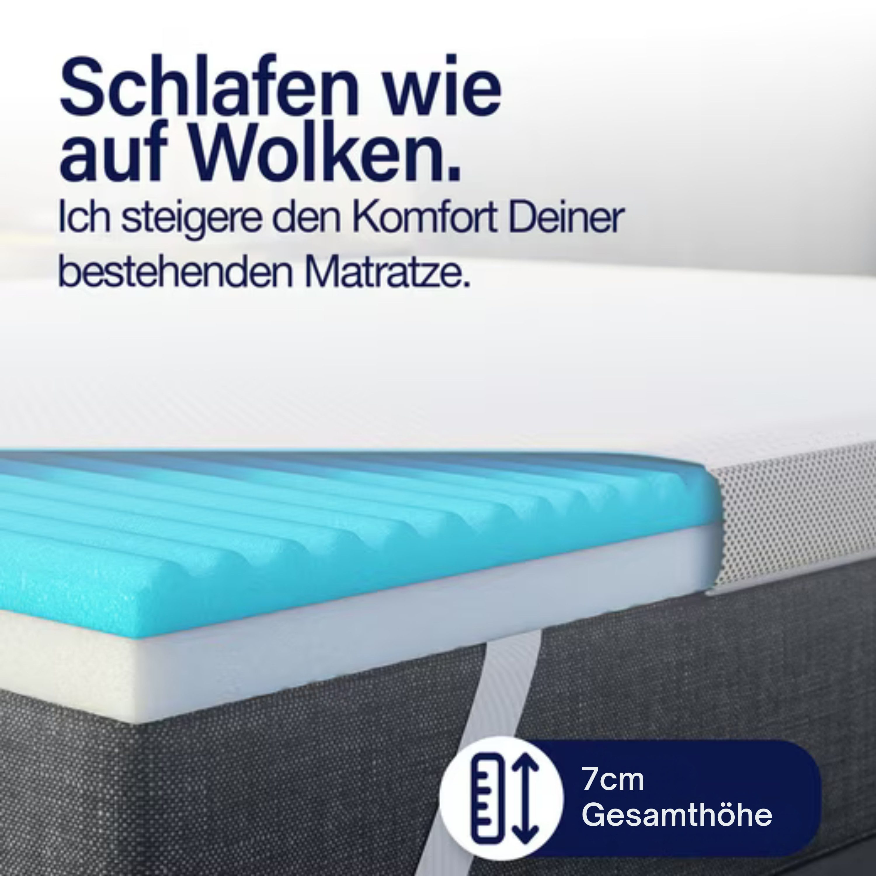 KNERST, Topper Matratzentopper 7-Zonen Komfort, 7cm Höhe, atmungsaktiv, pflegeleicht, 7 cm hoch, Komfortschaum mit Memory Schaum, 7 cm hoch Topper,waschbarer Bezug, rutschfest, ergonomisch
