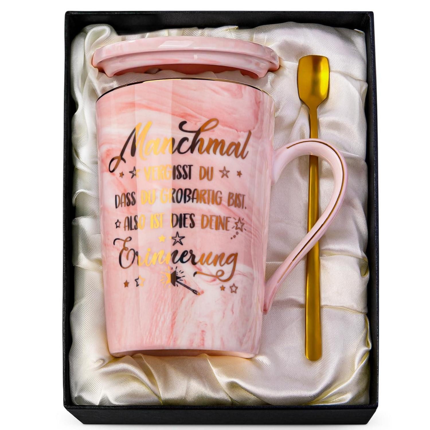 LuxusKollektion Tasse Kaffeetasse Marmor Rosa 400ml Geschenkbox, Keramik