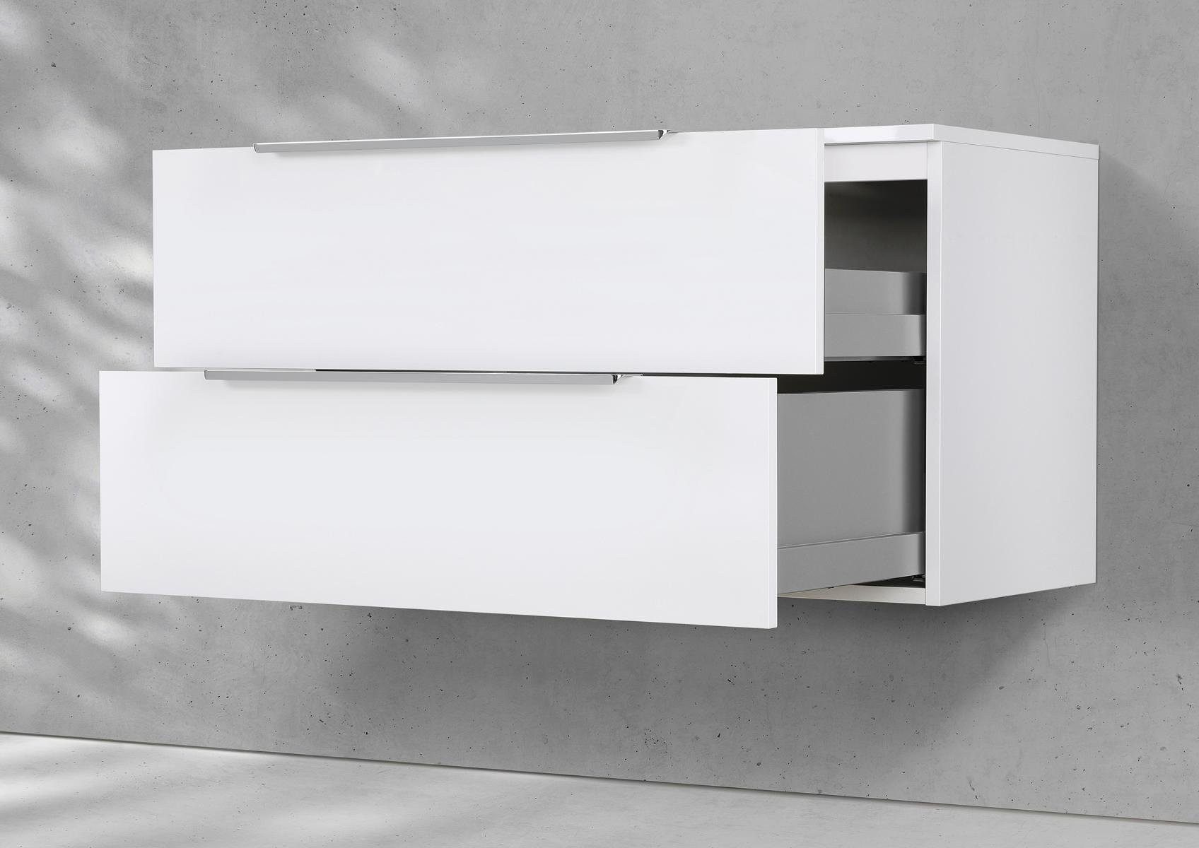 Intarbad Waschbeckenunterschrank Premium Unterschrank mit 2x Schubladen & Softclose Funktion (60 bis 100 cm Breite, Höhe 55 cm, Holz-/ Lackdekore, Siphonausschnitt, PU-verleimt, stoßfeste ABS-Dickkanten) Vormontierte Lieferung, 160 kg Traglast, Made in Germany