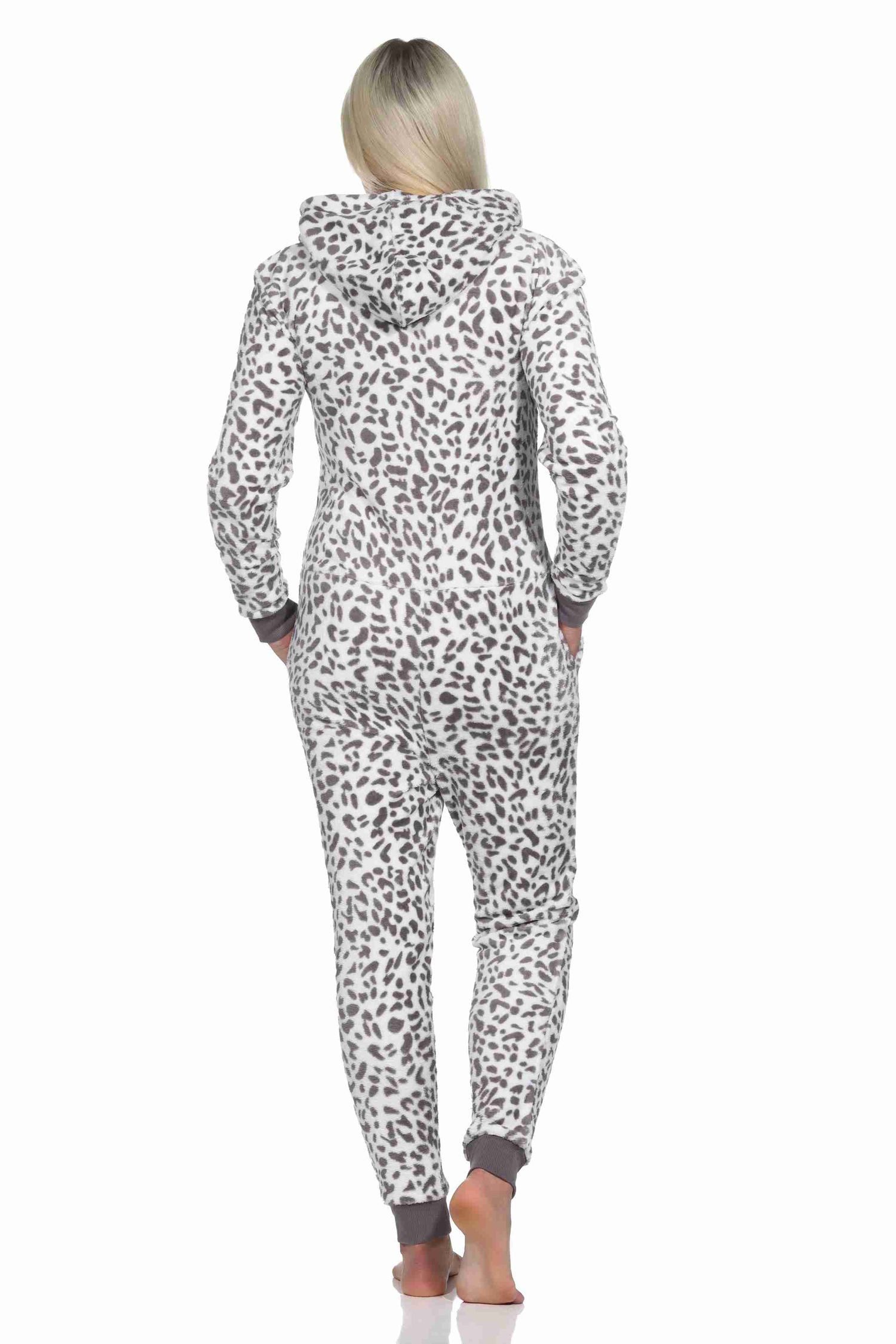 Normann Pyjama Damen Schlafanzug Einteiler Jumpsuit Overall aus Coralfleece – Bild 4 von 4