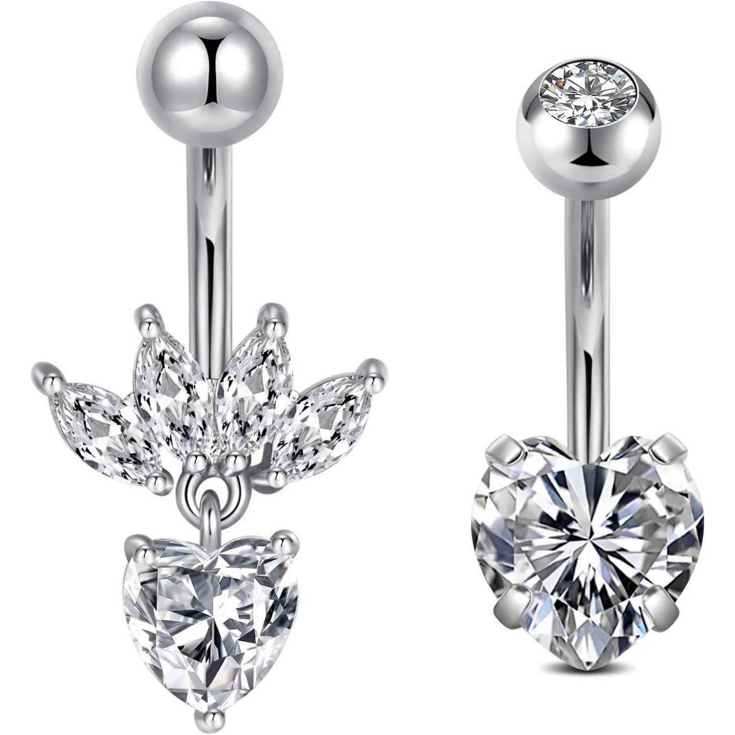 Briana Williams Bauchnabelpiercing Bauchnabelpiercing Chirurgenstahl Herz Schmetterling Silber Diamant