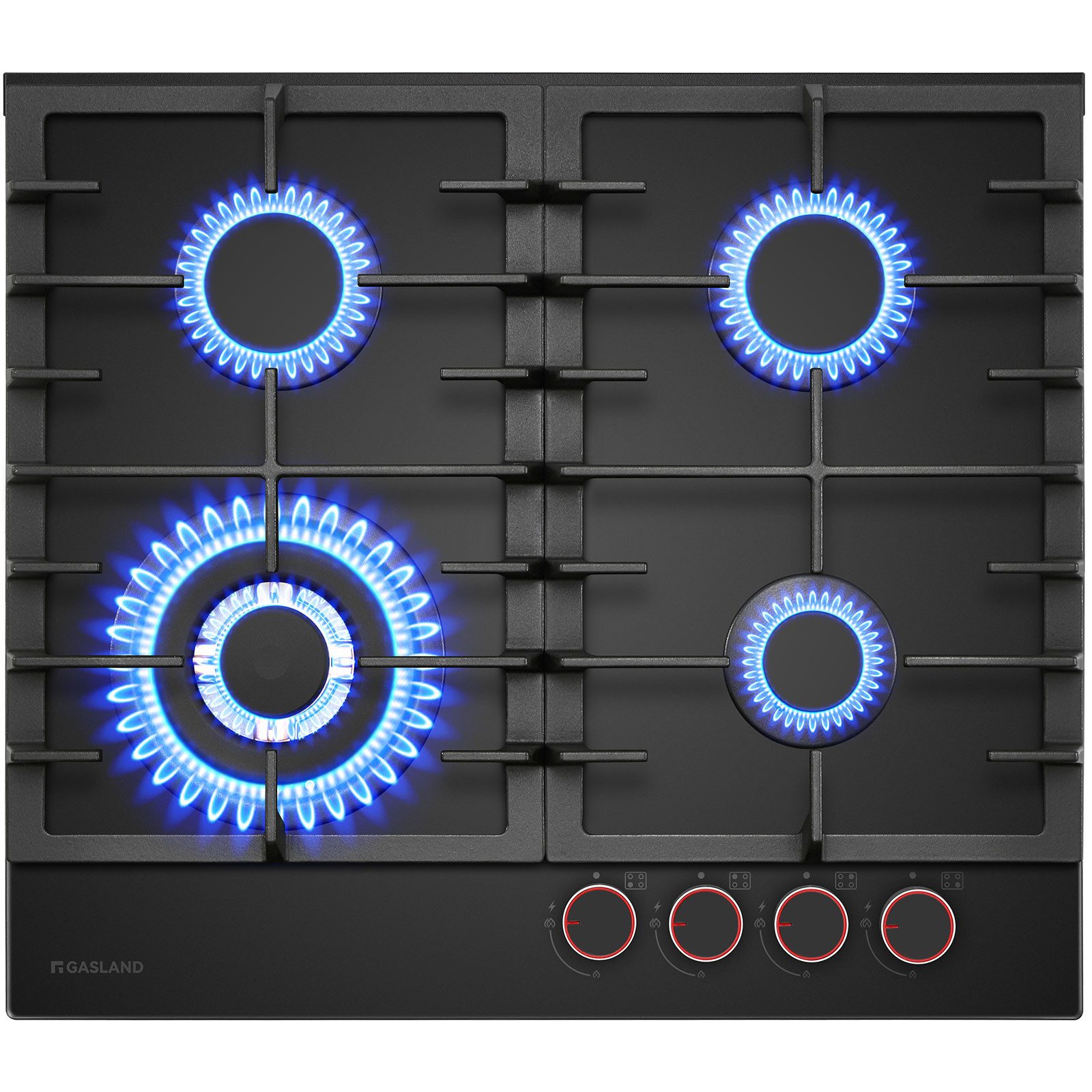 GASLAND Gas-Kochfeld PRO GH2604BG1FC, 4-flammiges Glas-Gaskochfeld 60 cm, 8000 W, LPG/Erdgas, Butan