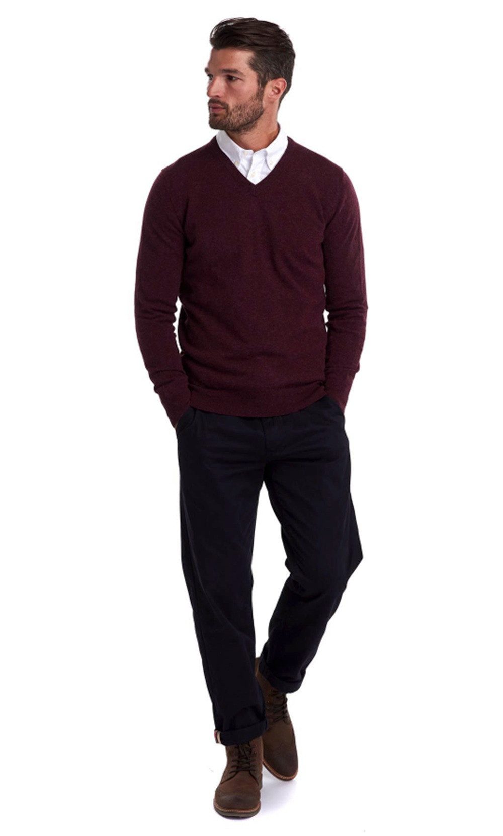 Barbour Outdoorhemd BARBOUR Essential Lambswool V Ausschnitt Merlot
