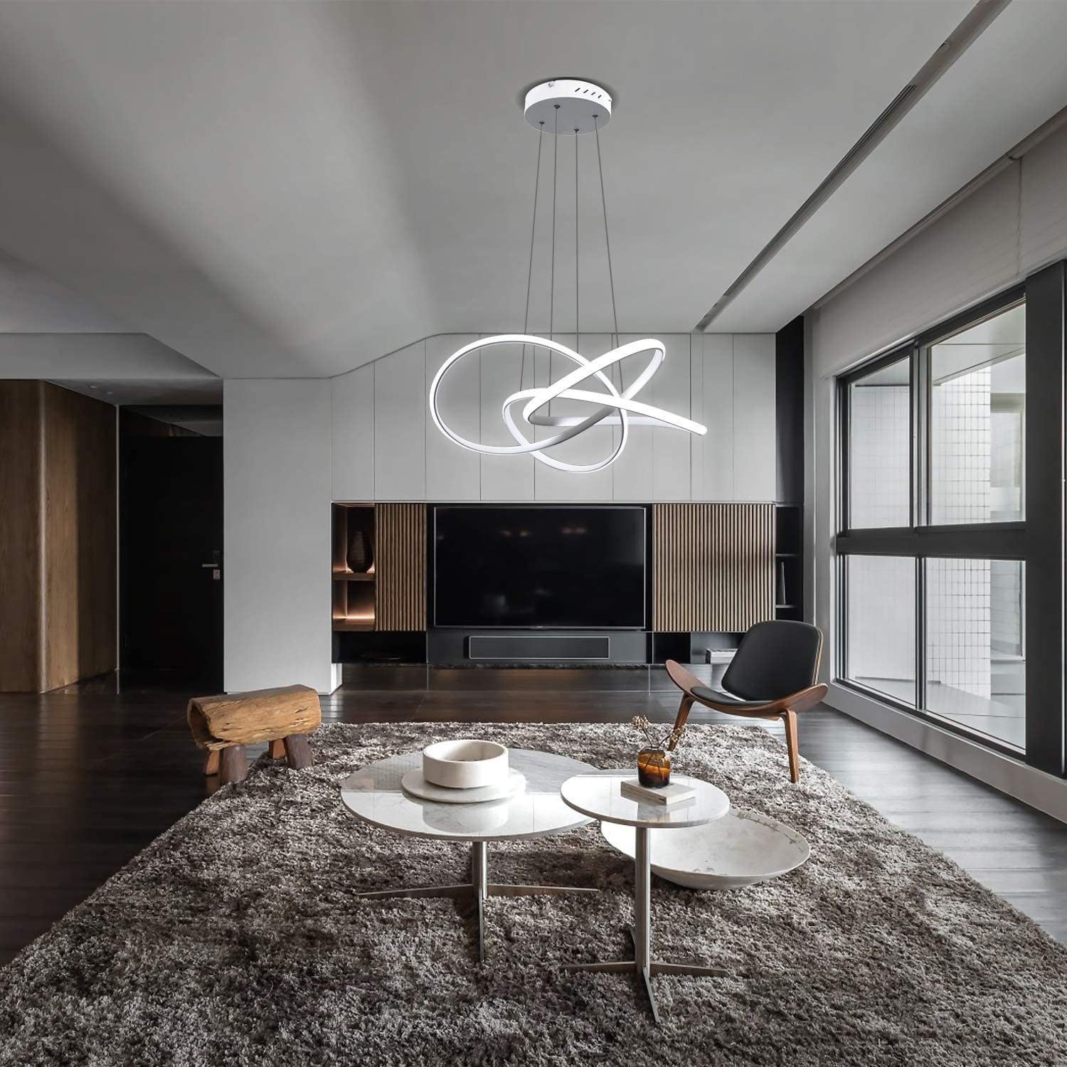 ZMH LED Pendelleuchte Höhenverstellbar 62W Ring Kronleuchter Fernbedienung Schlafzimmer, Augenschutz, LED fest integriert, 3000-6500k, Ø62cm Ringe Kronleuchter Pendant Lamp Restaurant
