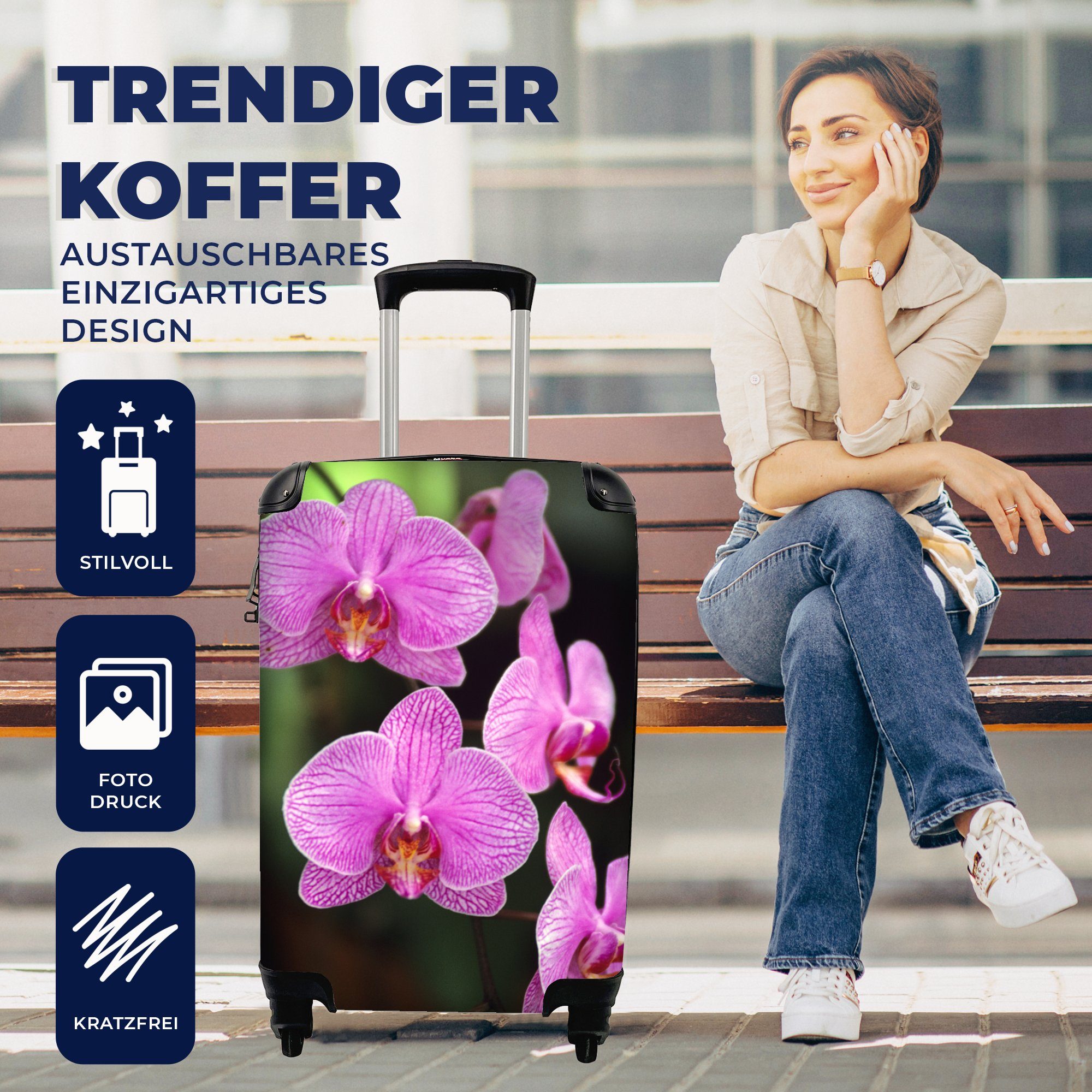 Handgepäckkoffer mit Reisetasche Rosa Reisekoffer MuchoWow Trolley, Rollen, Handgepäck rollen, Ferien, 4 für Orchidee,