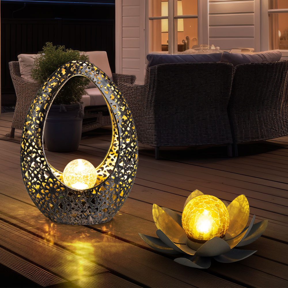 GLOBO LIGHTING LED Solarleuchte, LED-Leuchtmittel fest verbaut, Warmweiß, Solarlampe Gartendeko Lotusblumen Außenleuchte Terrassenlampe 2er Set
