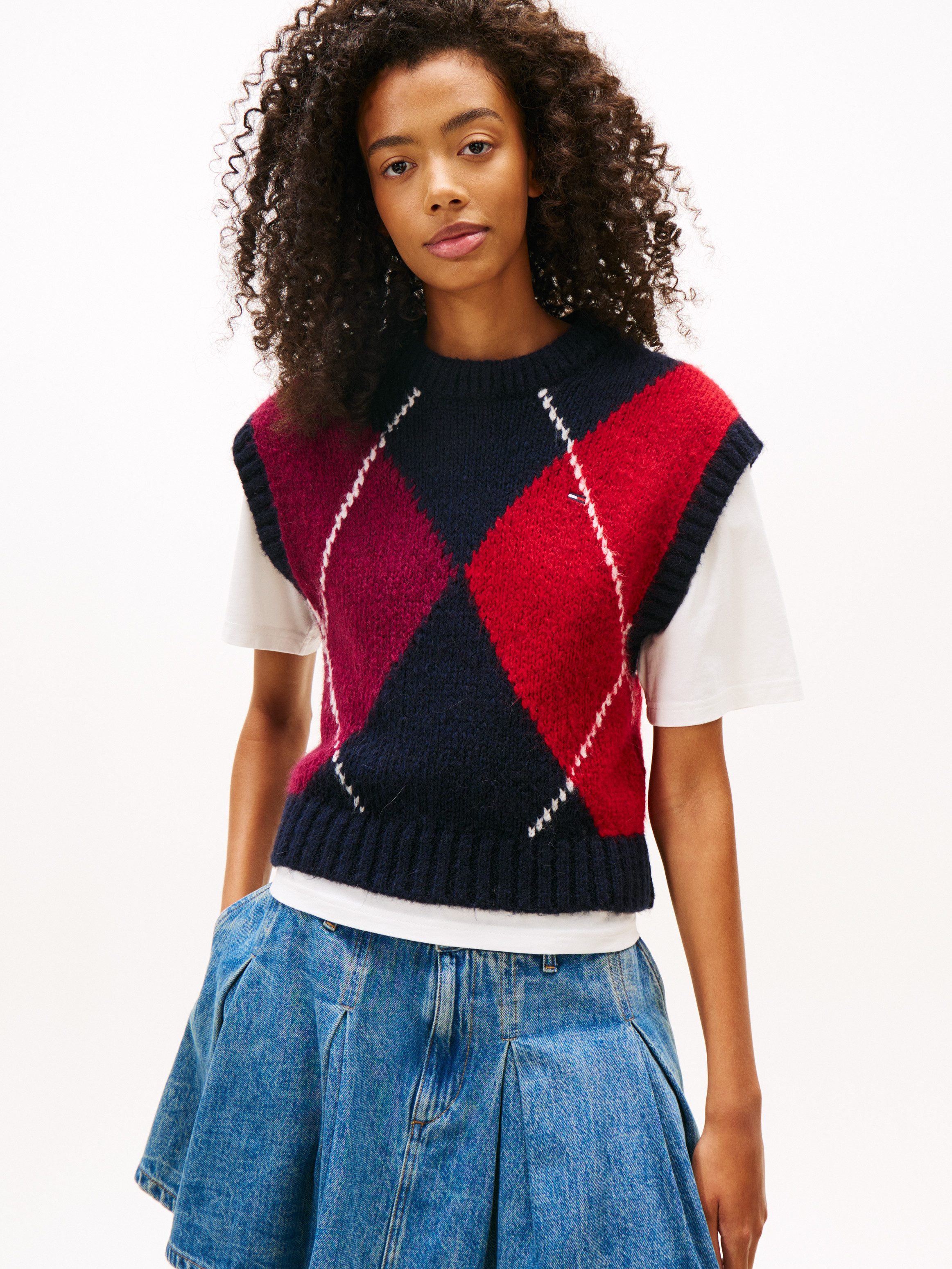 Tommy Jeans Pullunder TJW ARGYLE SWEATER VEST Argyle Strickmuster, Strick mit Alpaka