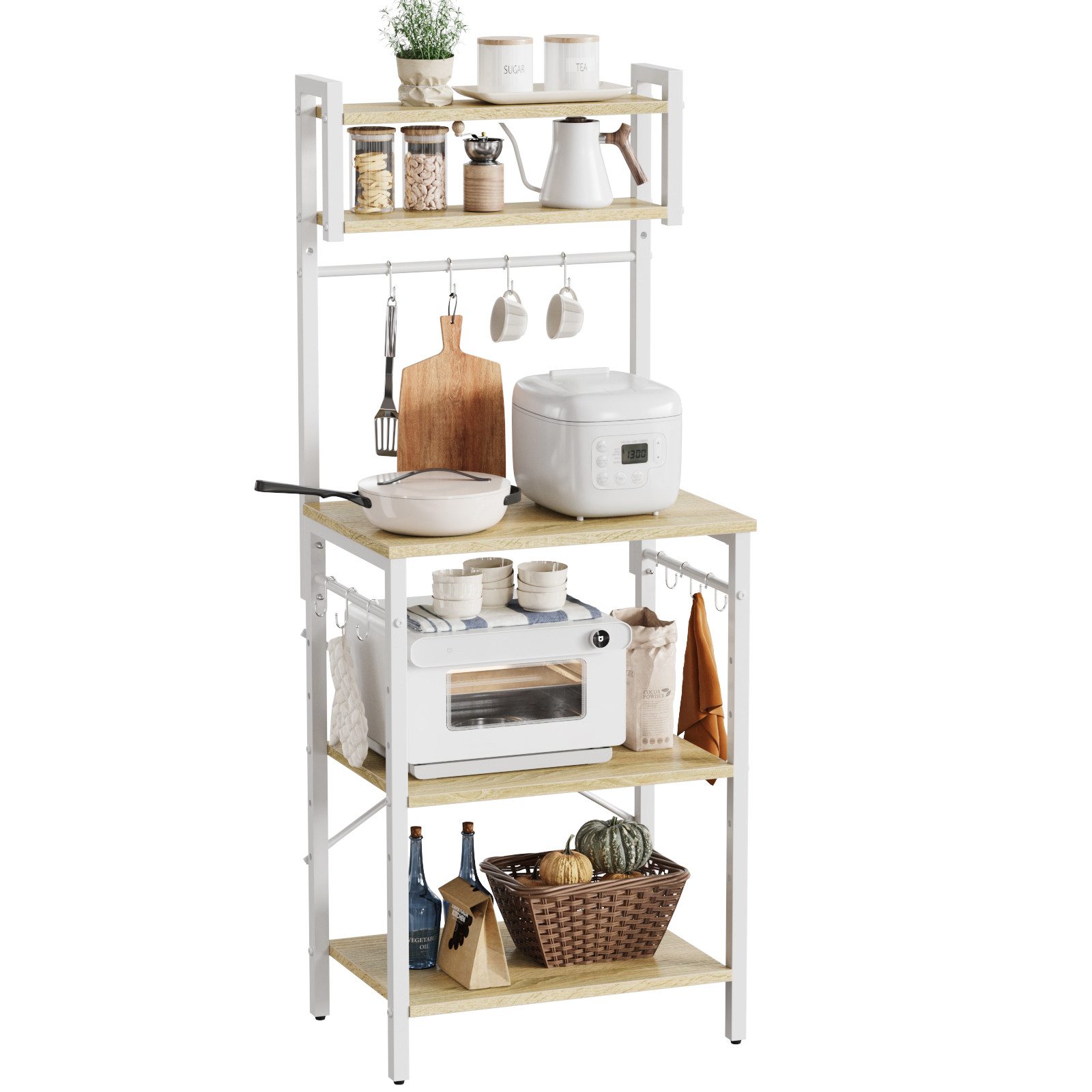 Bestier Standregal Küchenregal, freistehend, schmal, mit 8 Haken