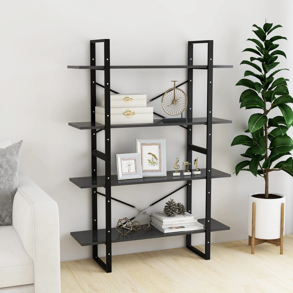 vidaXL Bücherregal, Buchregal 4 Fächer Grau 100x30x140 cm Holzwerkstoff