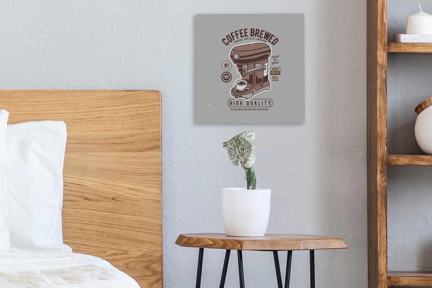 OneMillionCanvasses® Leinwandbild - Retro Schlafzimmer (1 Zeichnung, Kaffeemaschine Bilder Wohnzimmer St), für Tasse - Leinwand 