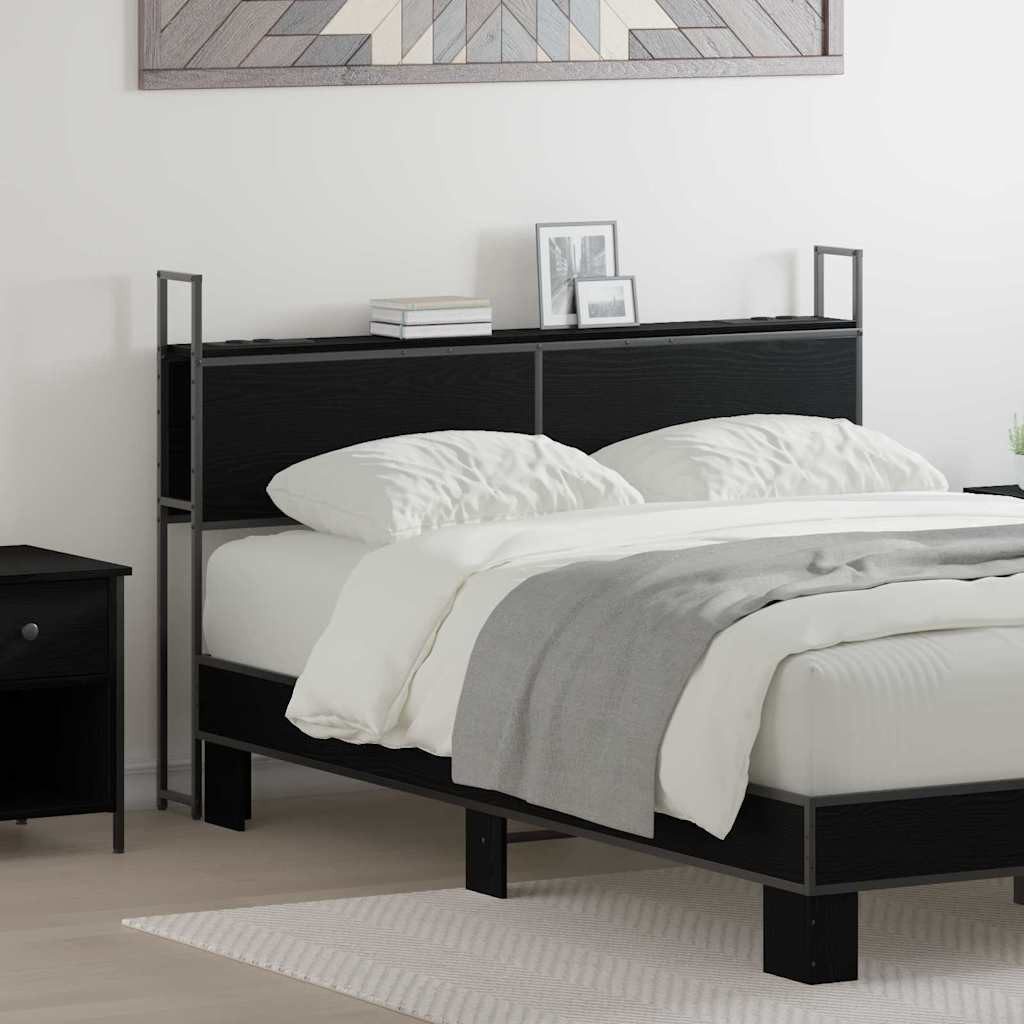 vidaXL Bett Kopfteil mit Stauraum mit Ladestation Schwarz Eichen-Optik (1-tlg) – Bild 2 von 5