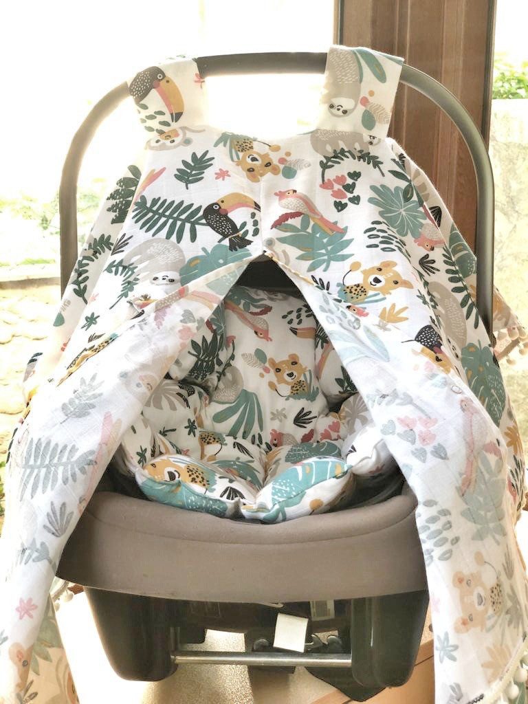 Baby Fancyroom Babyschale Babyschalen Set Sichtschutz Sitzauflage Einschlagdecke Maxi Cosi, ab: ab Geburt, (2-tlg., Sonnenschutz und kuschelige Sitzauflage), Musselin, Ersatz für Einschlagdecke