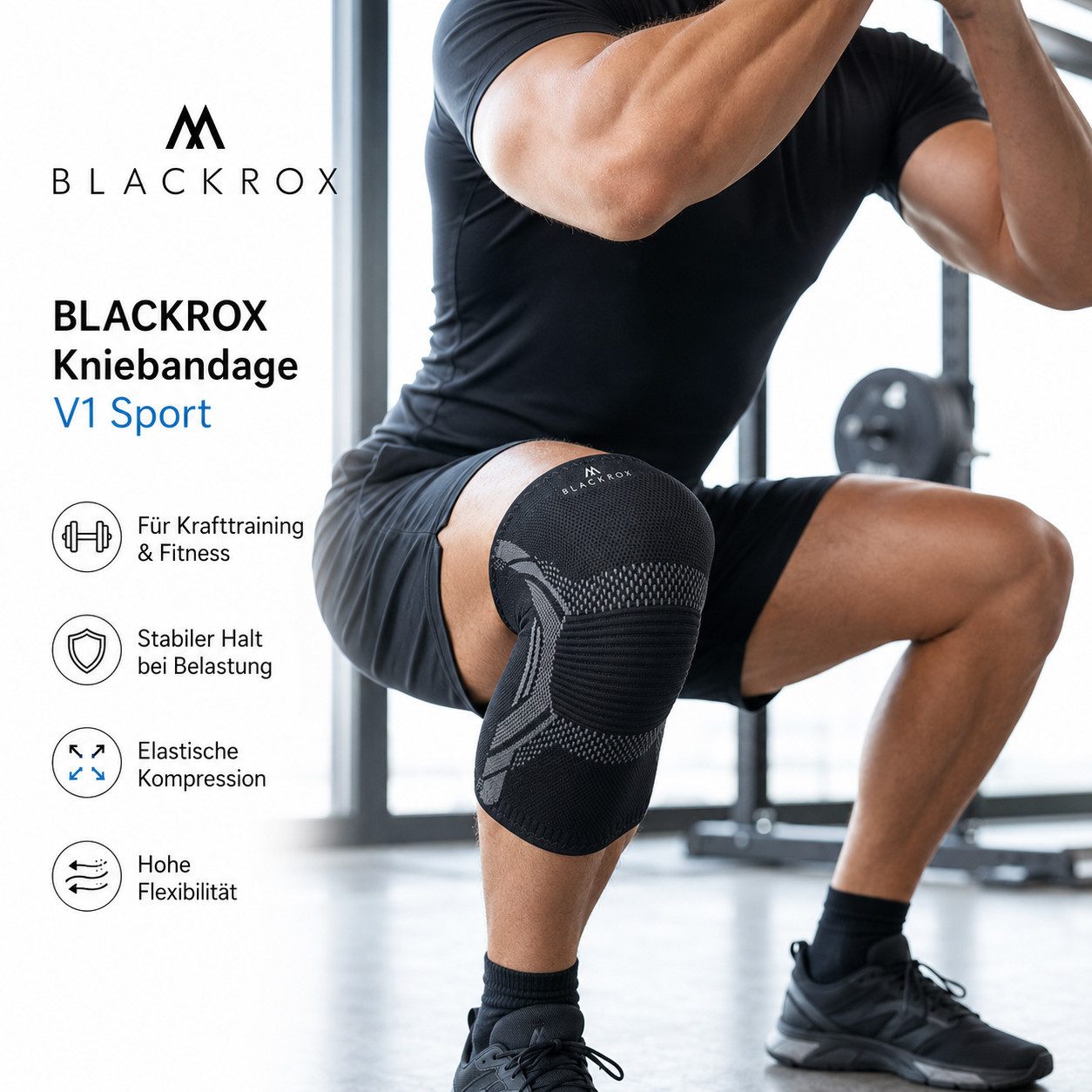 BLACKROX Kniebandage [Vergleichssieger 2026] Gr. S-XL, V1, Damen & Herren