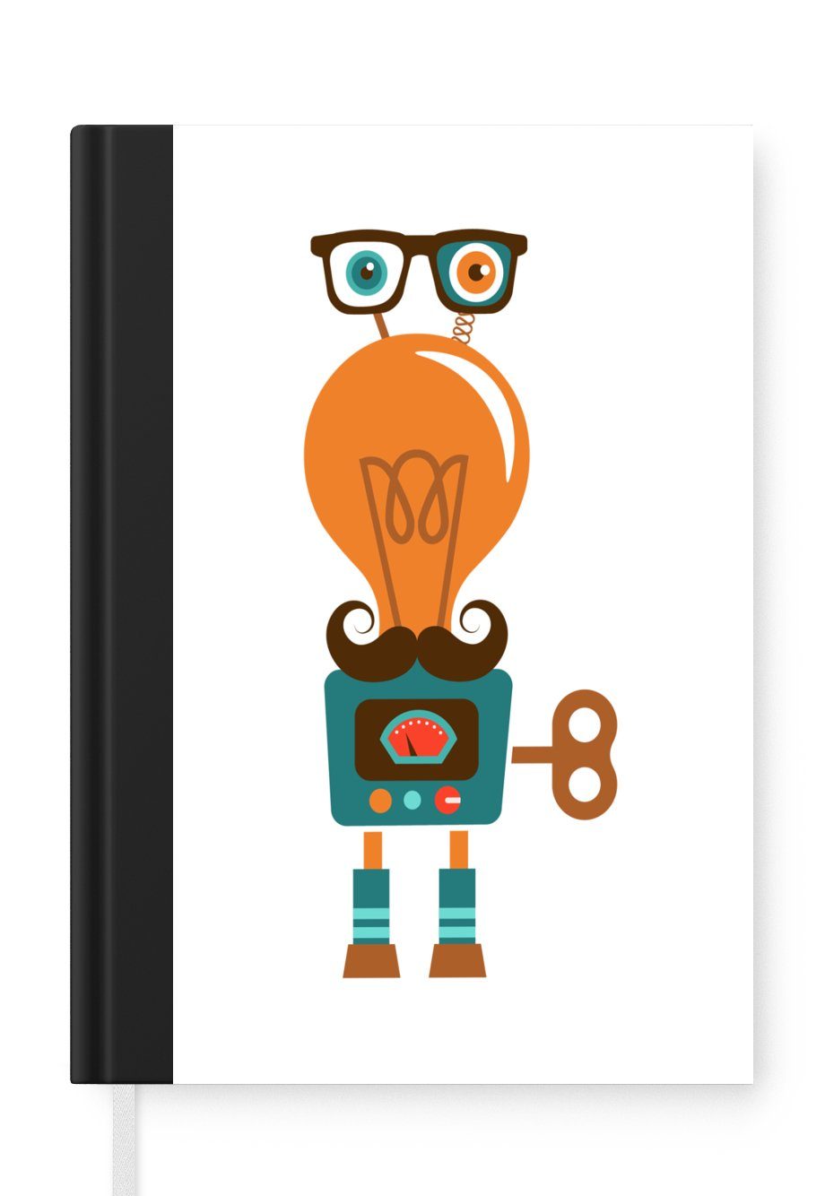 MuchoWow Notizbuch Roboter - Brille - Schnauzbart - Kinder - Jungen, Journal, Merkzettel, Tagebuch, Notizheft, A5, 98 Seiten, Haushaltsbuch