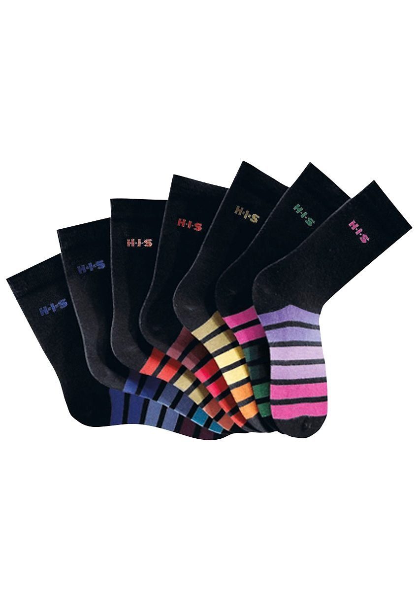 H.I.S Freizeitsocken Damen Kinder Socken Design am Fuß, weiche Baumwolle (Packung, 7-Paar, Basic Gr. 31-34 bis 39-42) mit buntem Ringelmuster – Bild 2 von 5