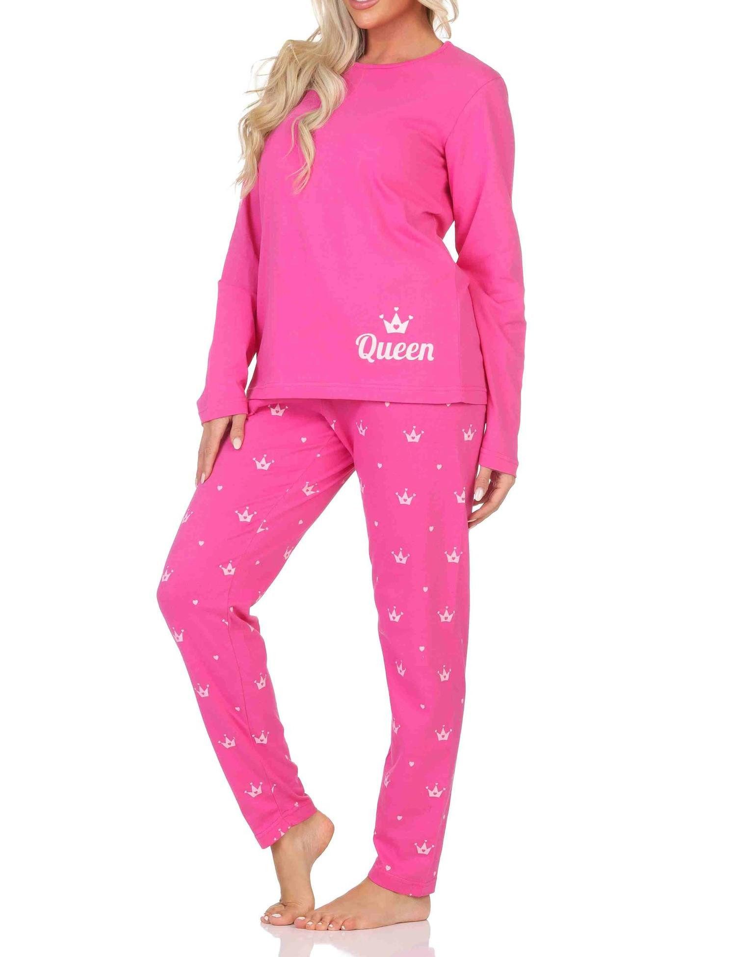 Normann Pyjama Normann Damen Schlafanzug lang Pyjama mit Krone als Motiv – Bild 3 von 5