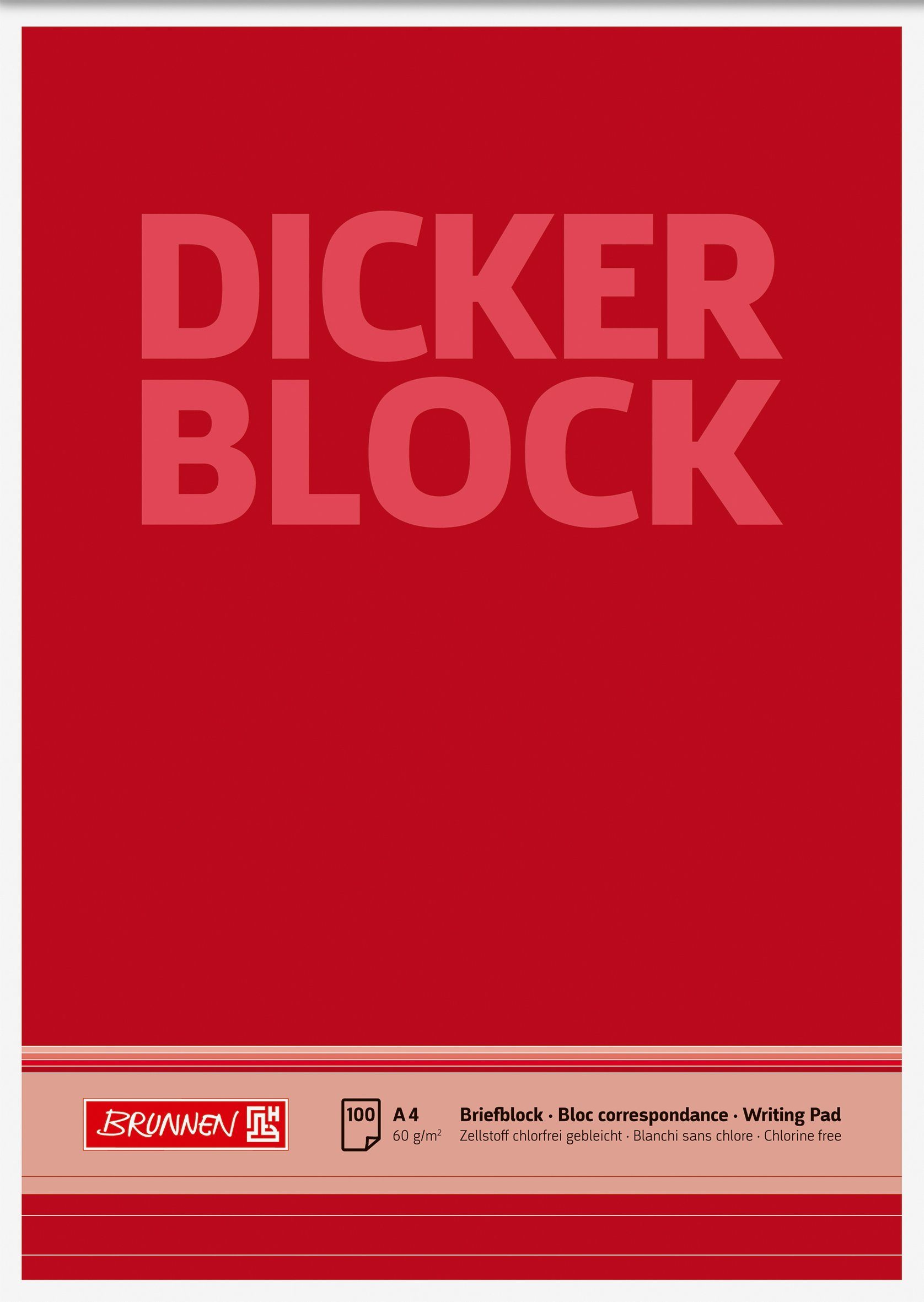 BRUNNEN Klemmen 5x BRUNNEN 1052687 Briefblock „Dicker Block“, A4, 100 Blatt, Lineatur