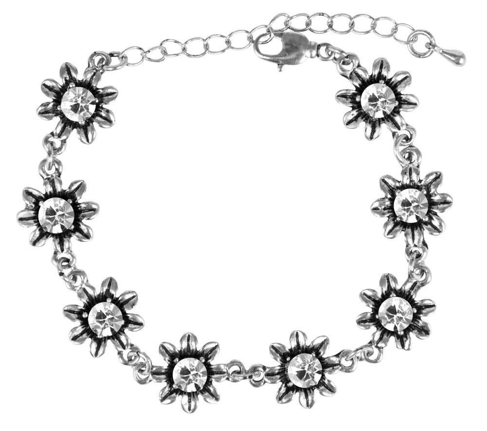 Armband Silbernes Strass Armband mit Blüten - Kristall