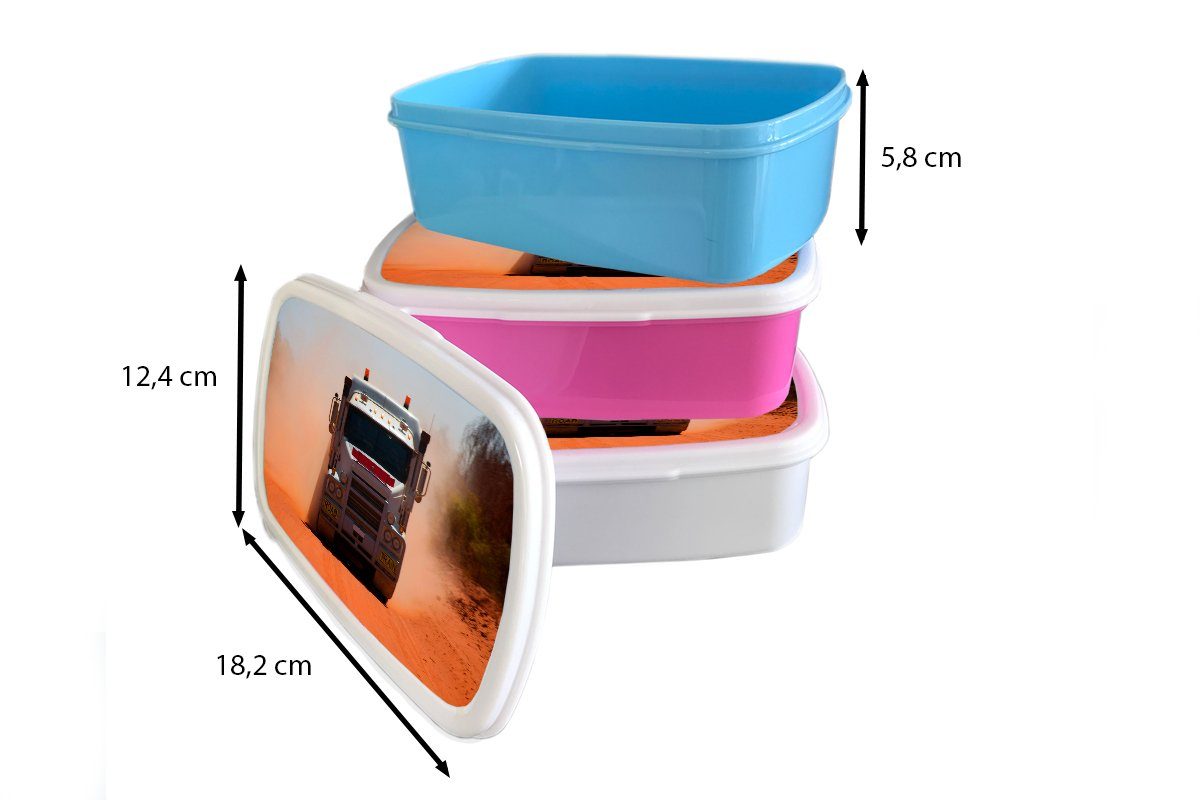 MuchoWow Lunchbox Kinder, Snackbox, Mädchen, Robuster fährt im Erwachsene, Sand, Kunststoff, Kunststoff Lkw Brotdose (2-tlg), für Brotbox rosa