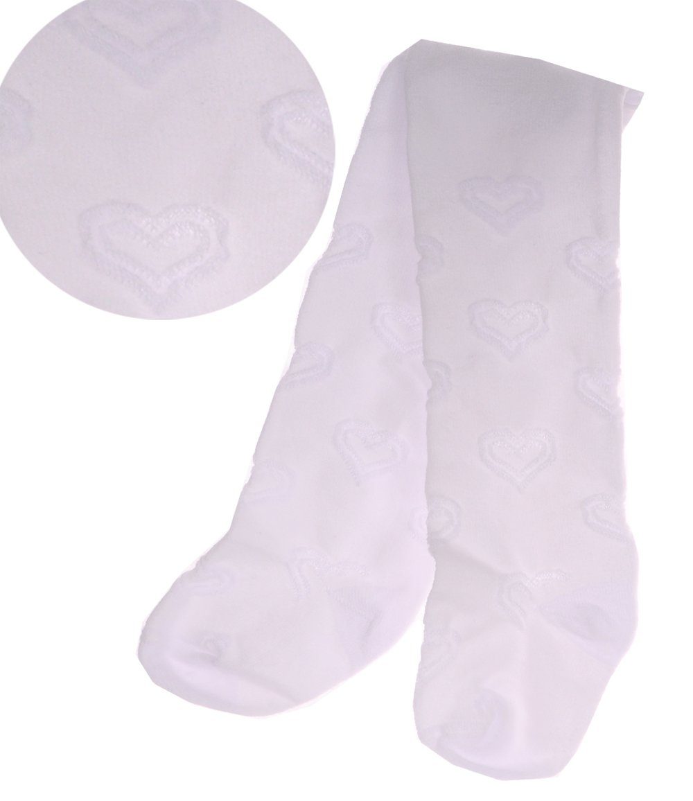 La Bortini Strumpfhose Weiße Strumpfhose für Baby und Kleinkinder festlich mit Herzchen weiß, gemustert, mit Herzen, 56 62 68 74 80 86 92 98